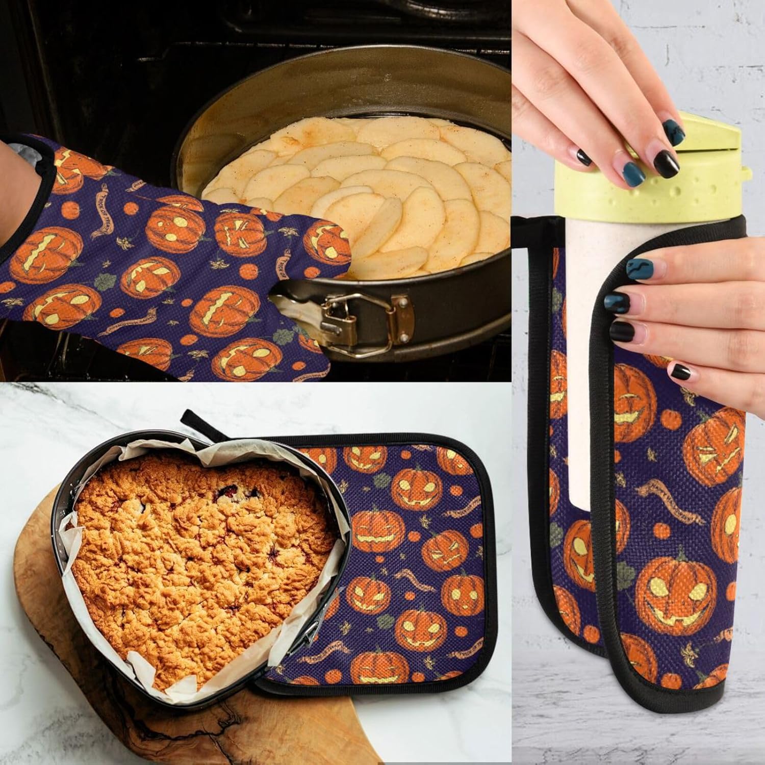 Halloween Orange Pumpkin Oven Mitts 2 Pc Set