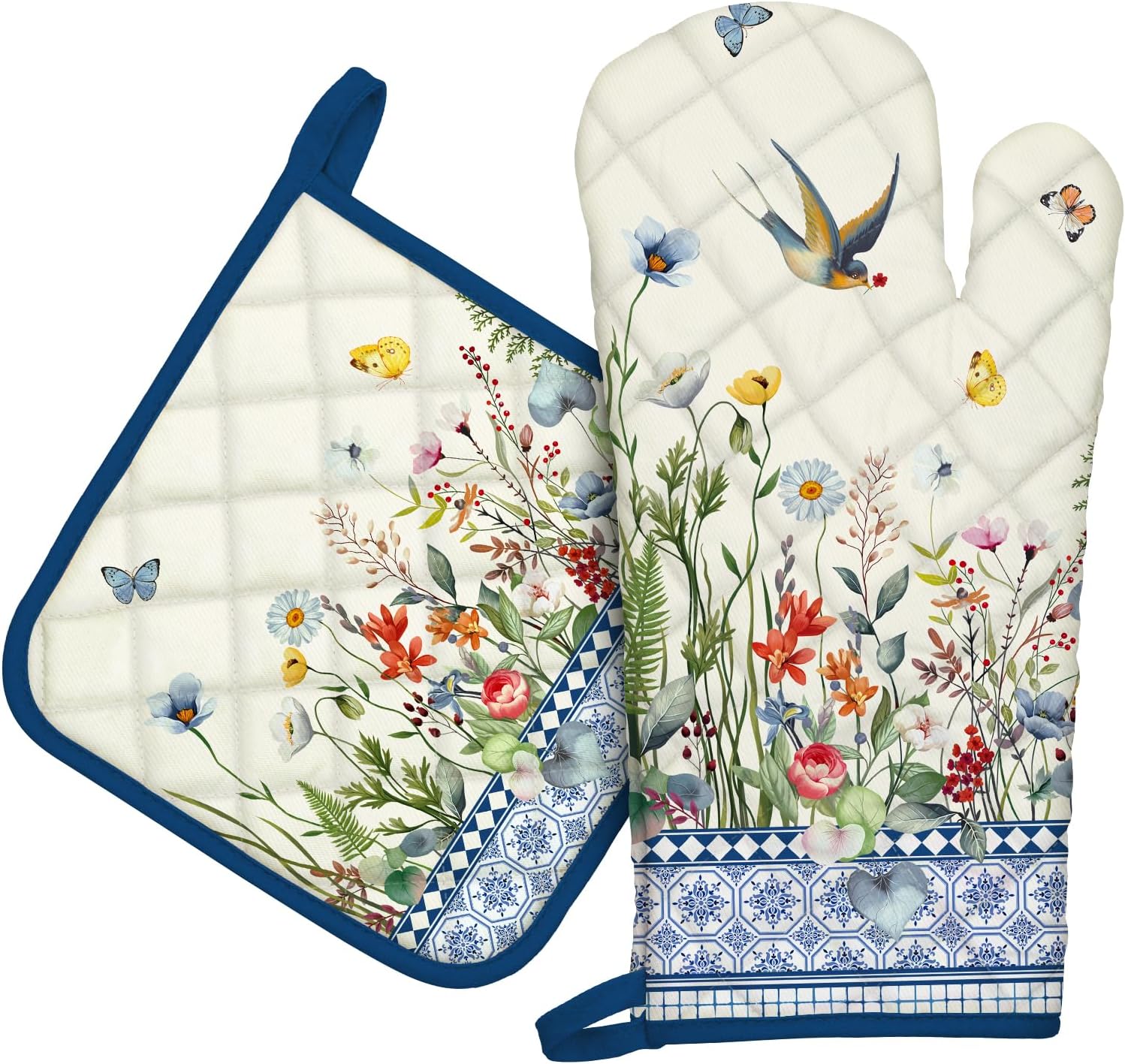Retro Wildflowers Oven Mitt Set Heat-Resistant Cooking Tools for Kitchen Use