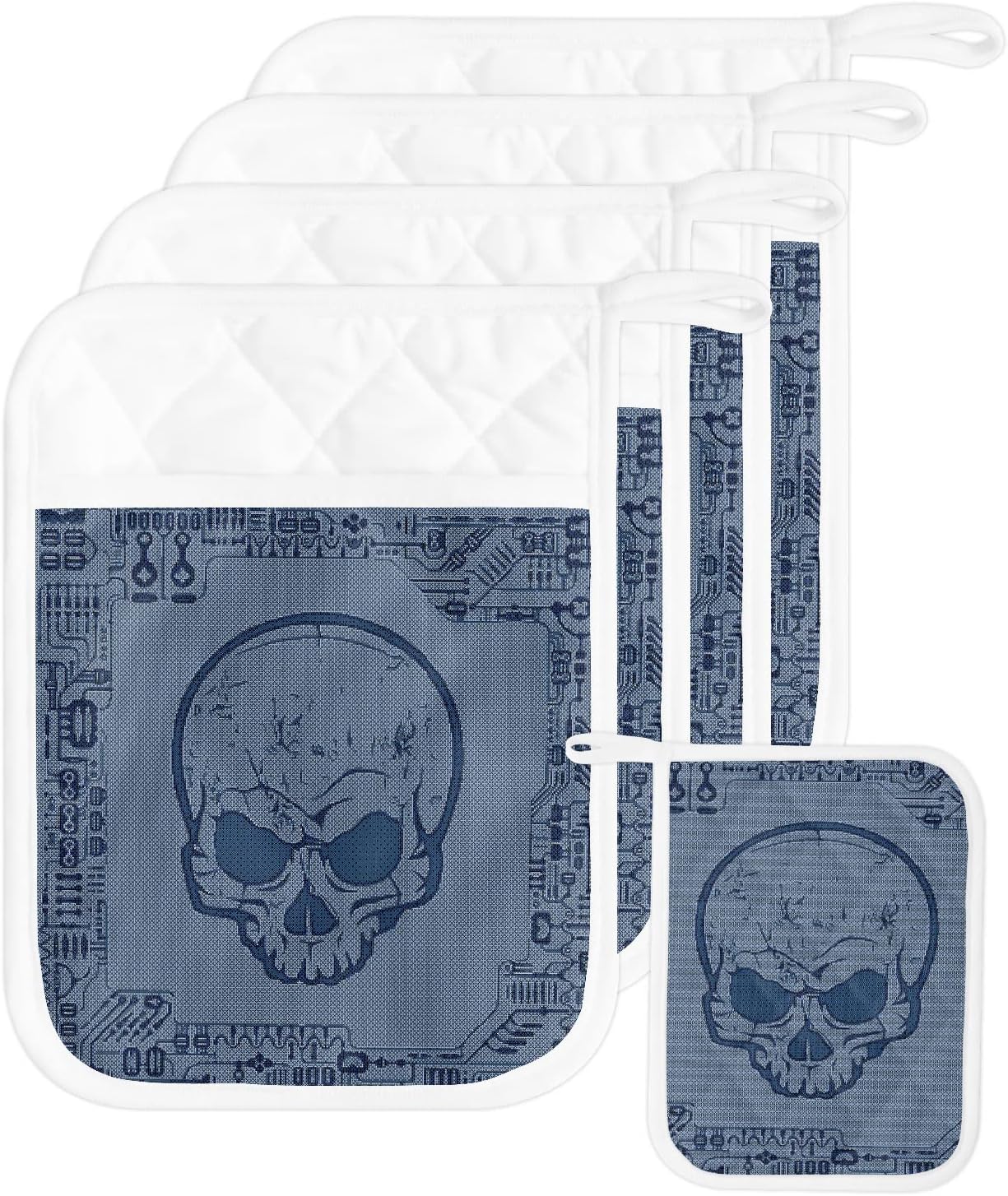 Halloween Skeleton Blue Potholders Set Perfect for Cooking and Baking