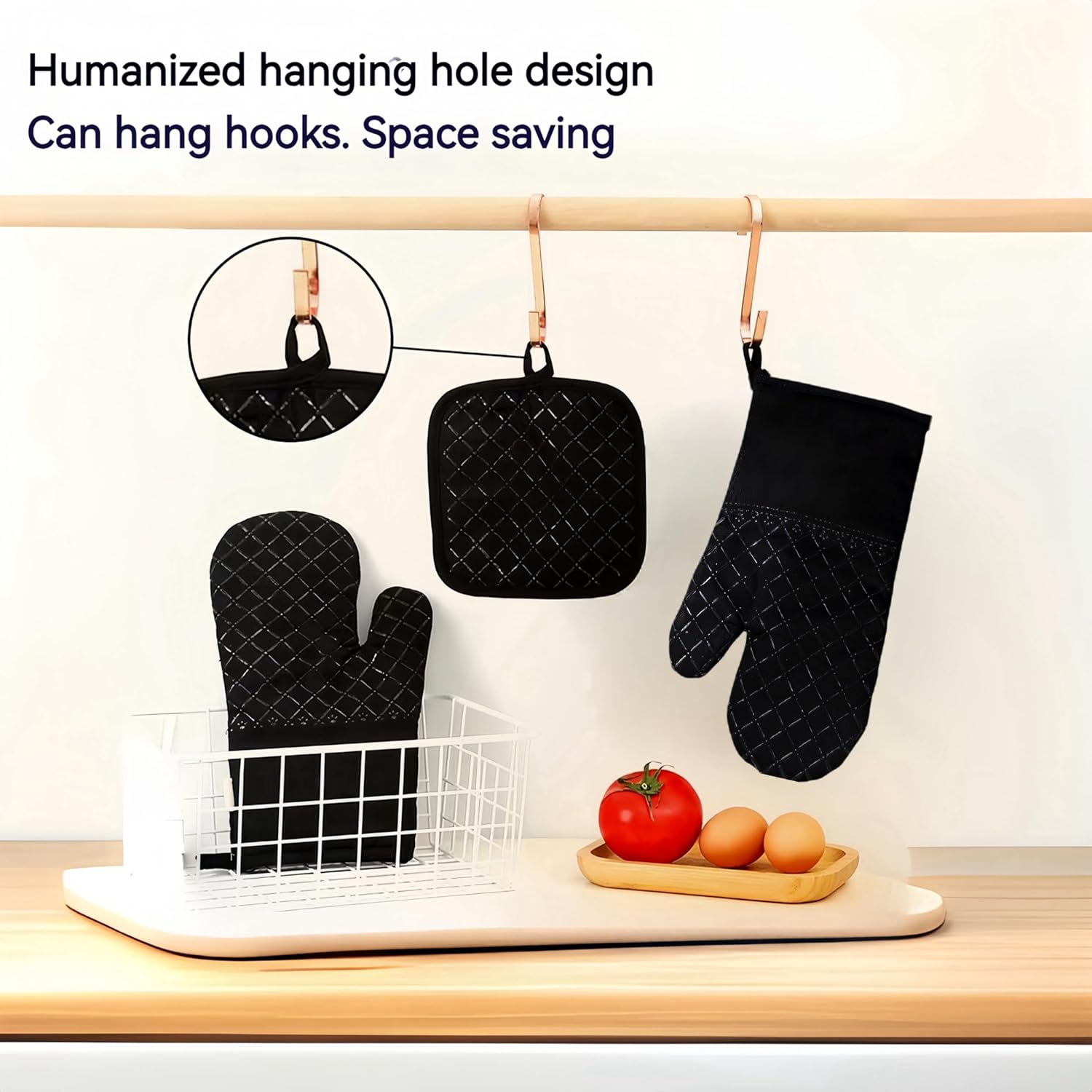 Echo Black 4-Piece Oven Mitts Pan Racks Set for Kitchen Essentials
