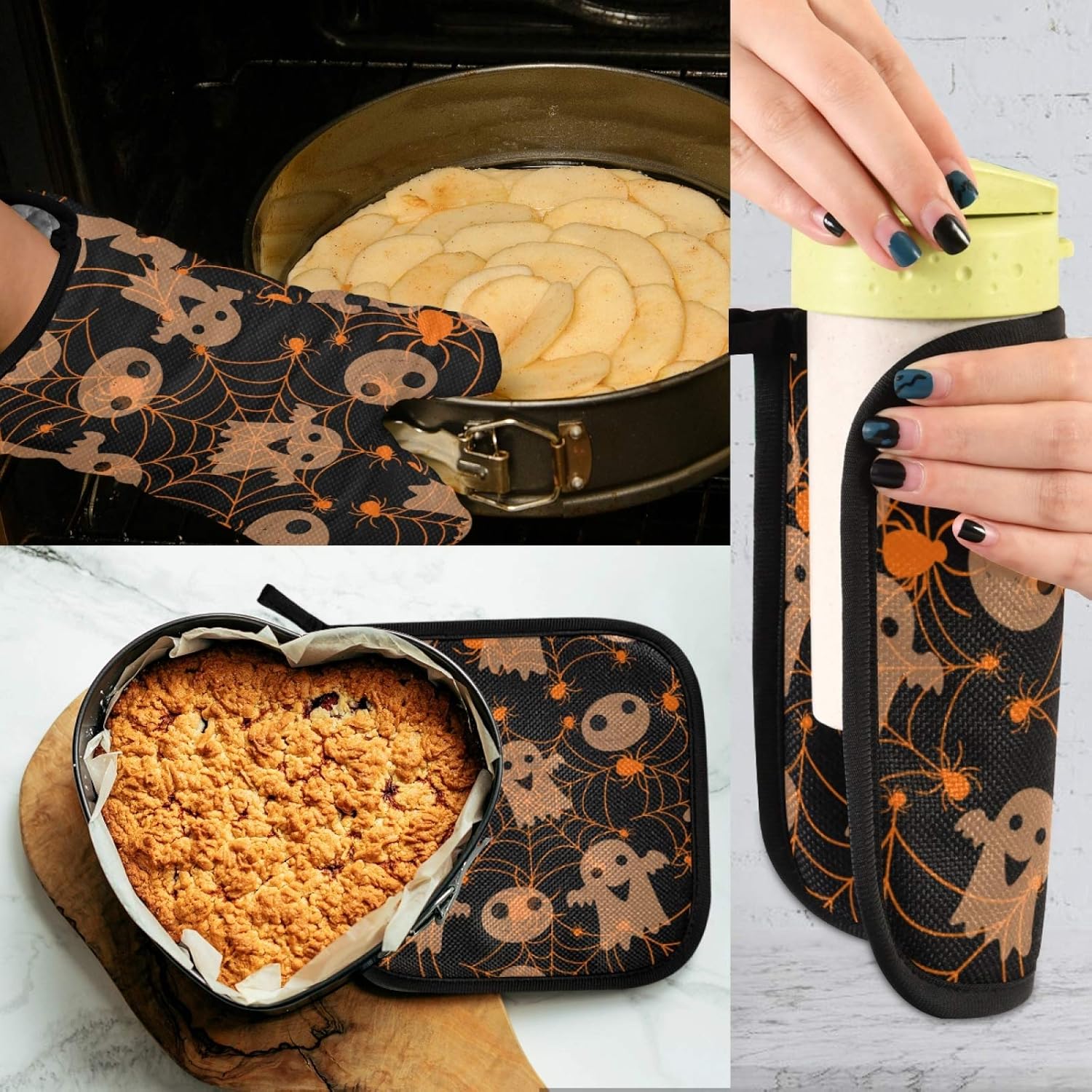 Halloween Cute Ghost Pot Holder Oven Mitt Set