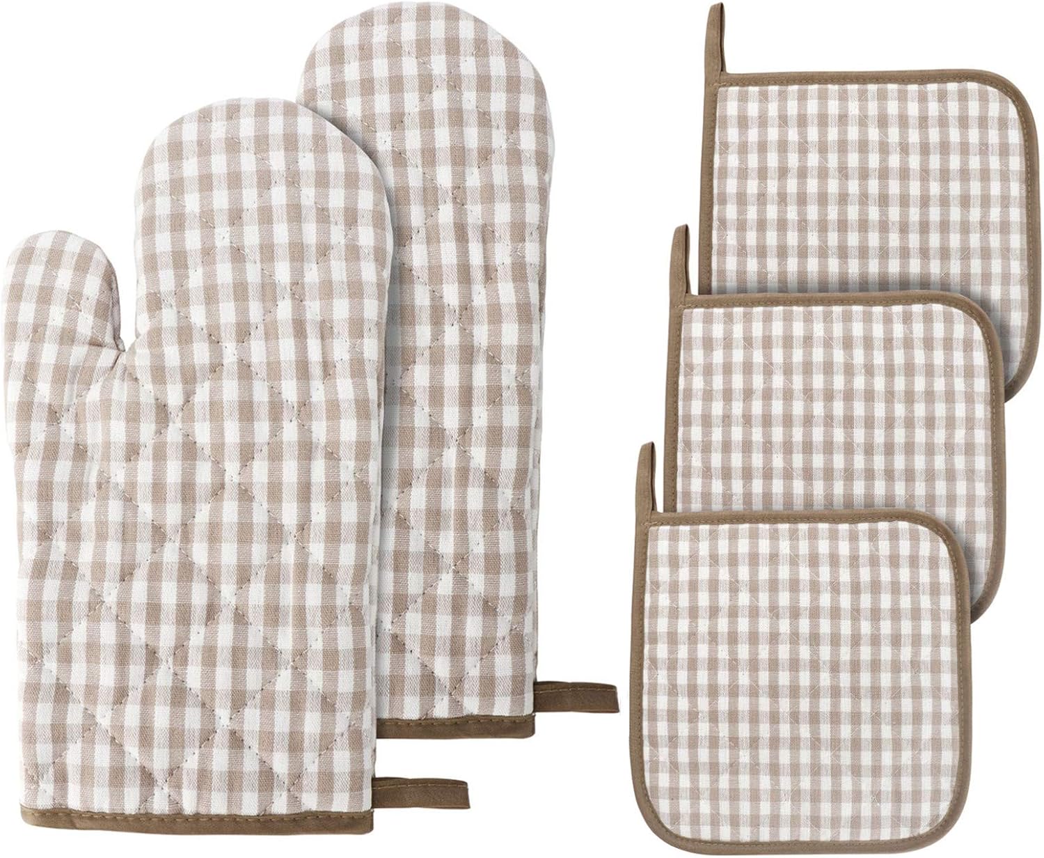 Jennice House 5pc Heat Resistant Cotton Oven Mitts and Pot Holders Set
