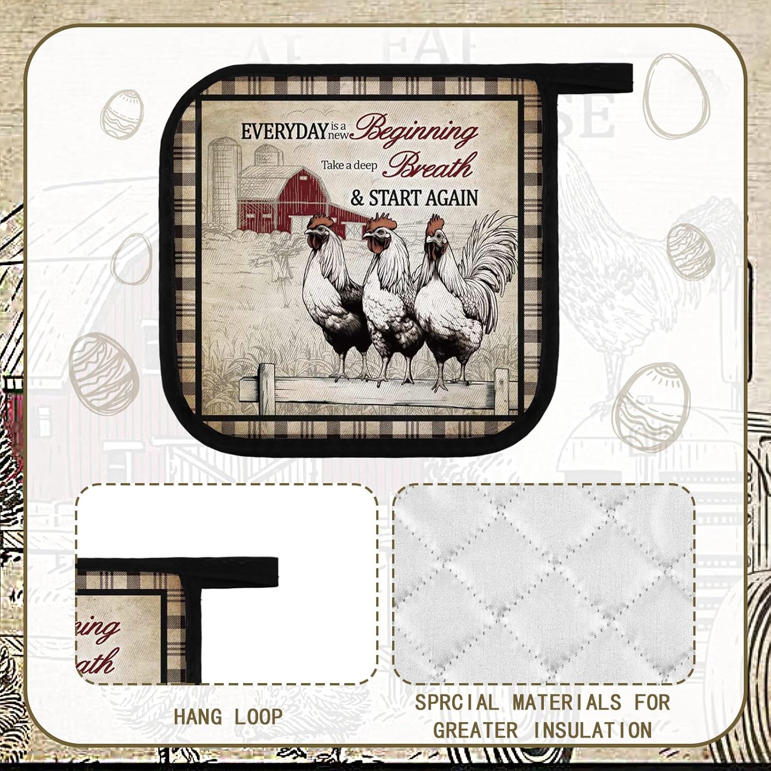 Bencailor 12 Pcs Farmhouse Rooster Potholders