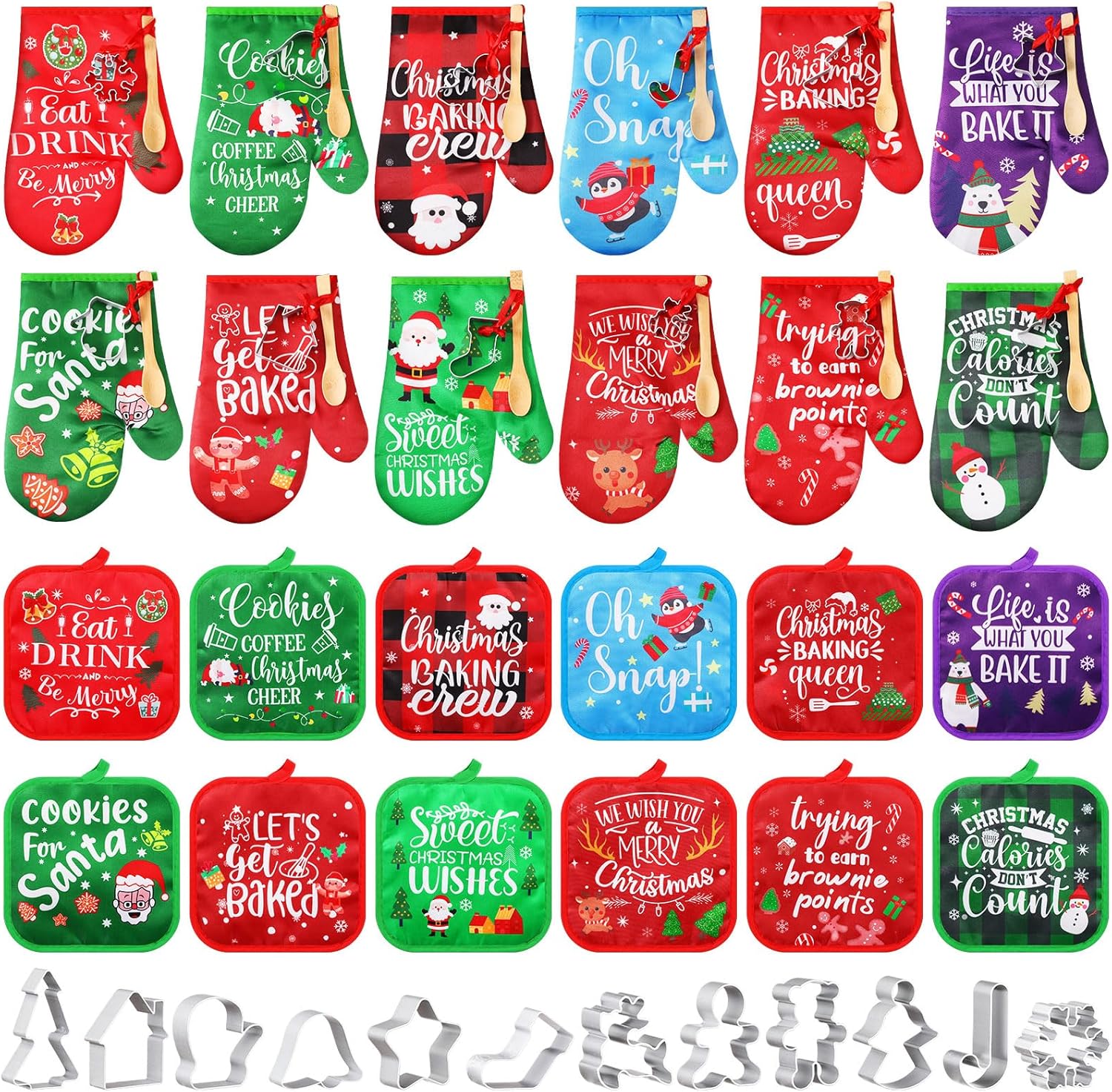 48 Piece Christmas Oven Mitt Set for Baking Lovers
