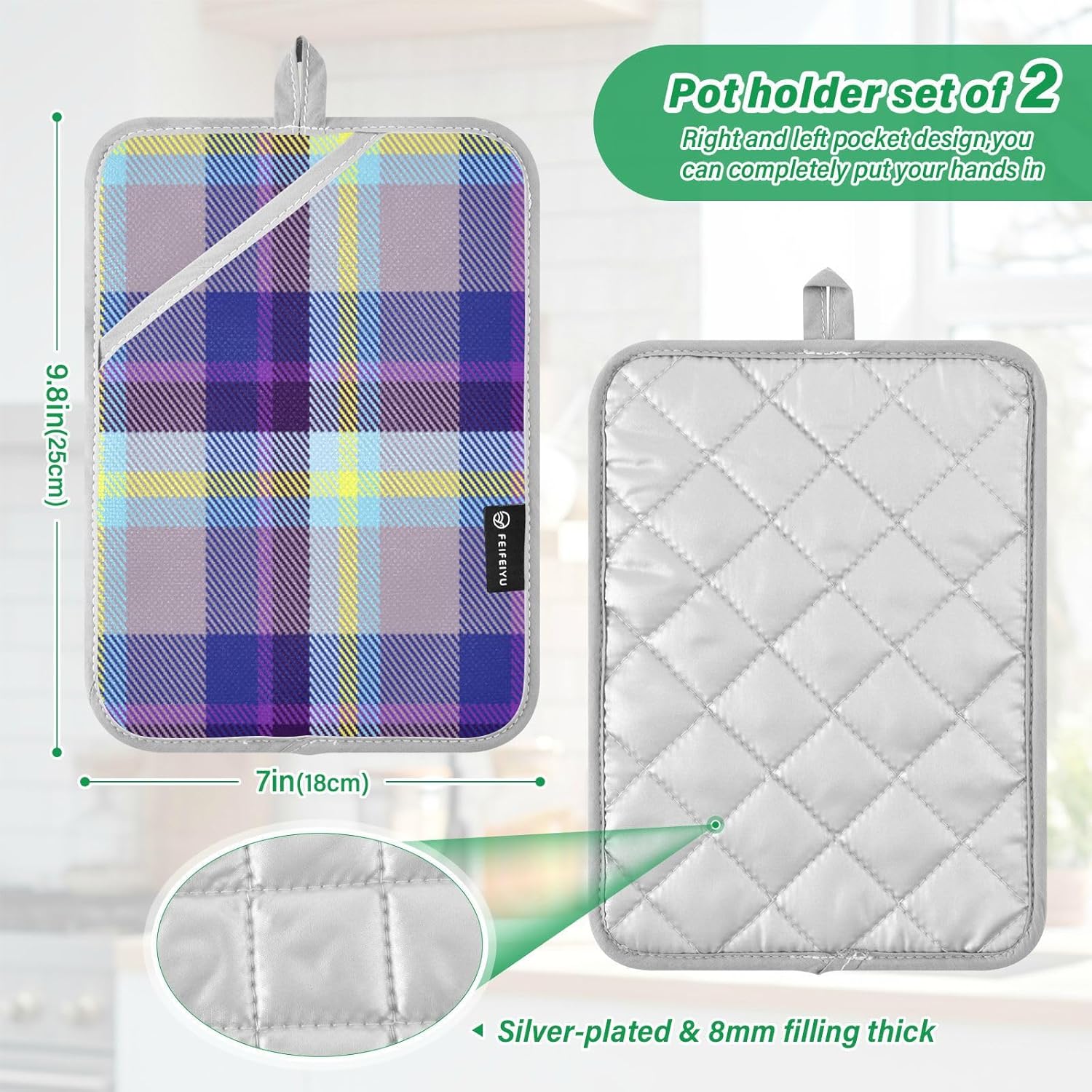 Kcldeci Madras Plaid Heat-Resistant Potholders for Cooking Baking