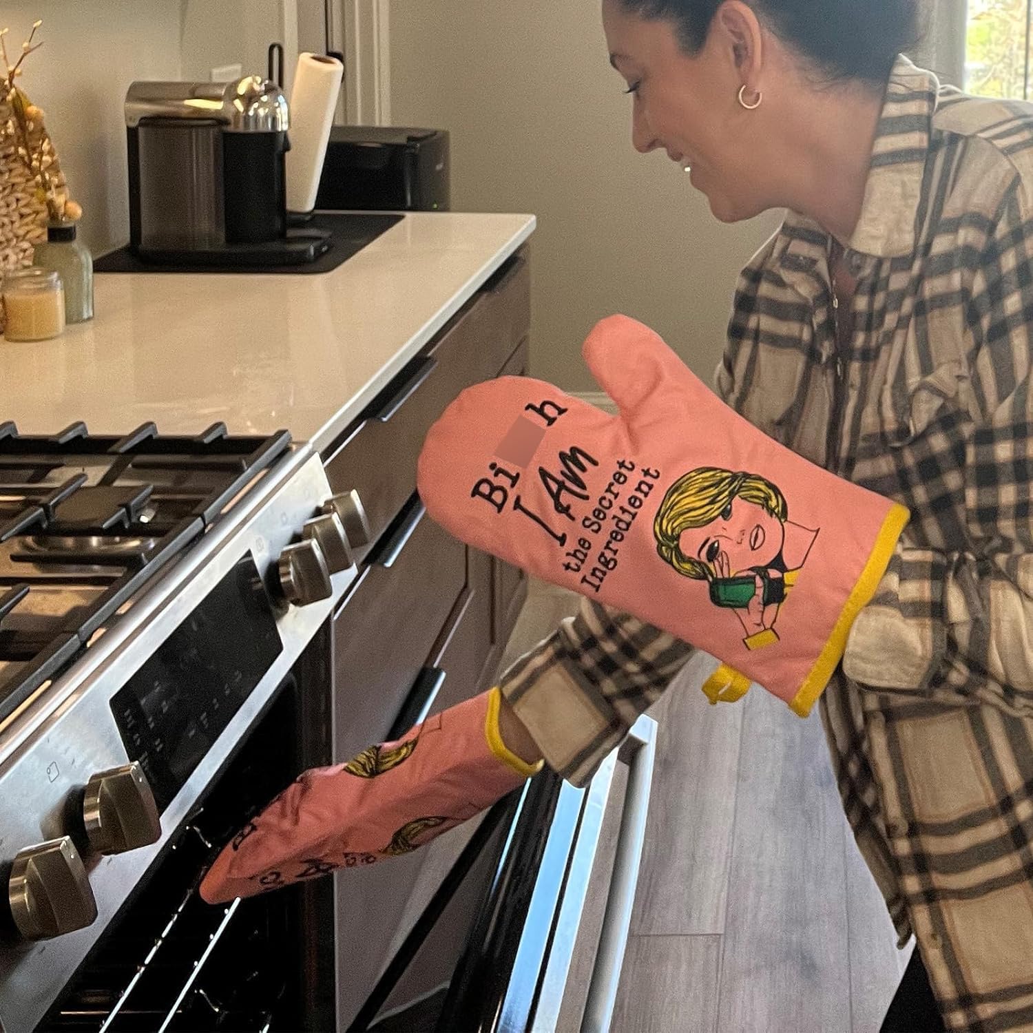 Funny Pink Oven Mitt Set for Baking Kitchen_GF