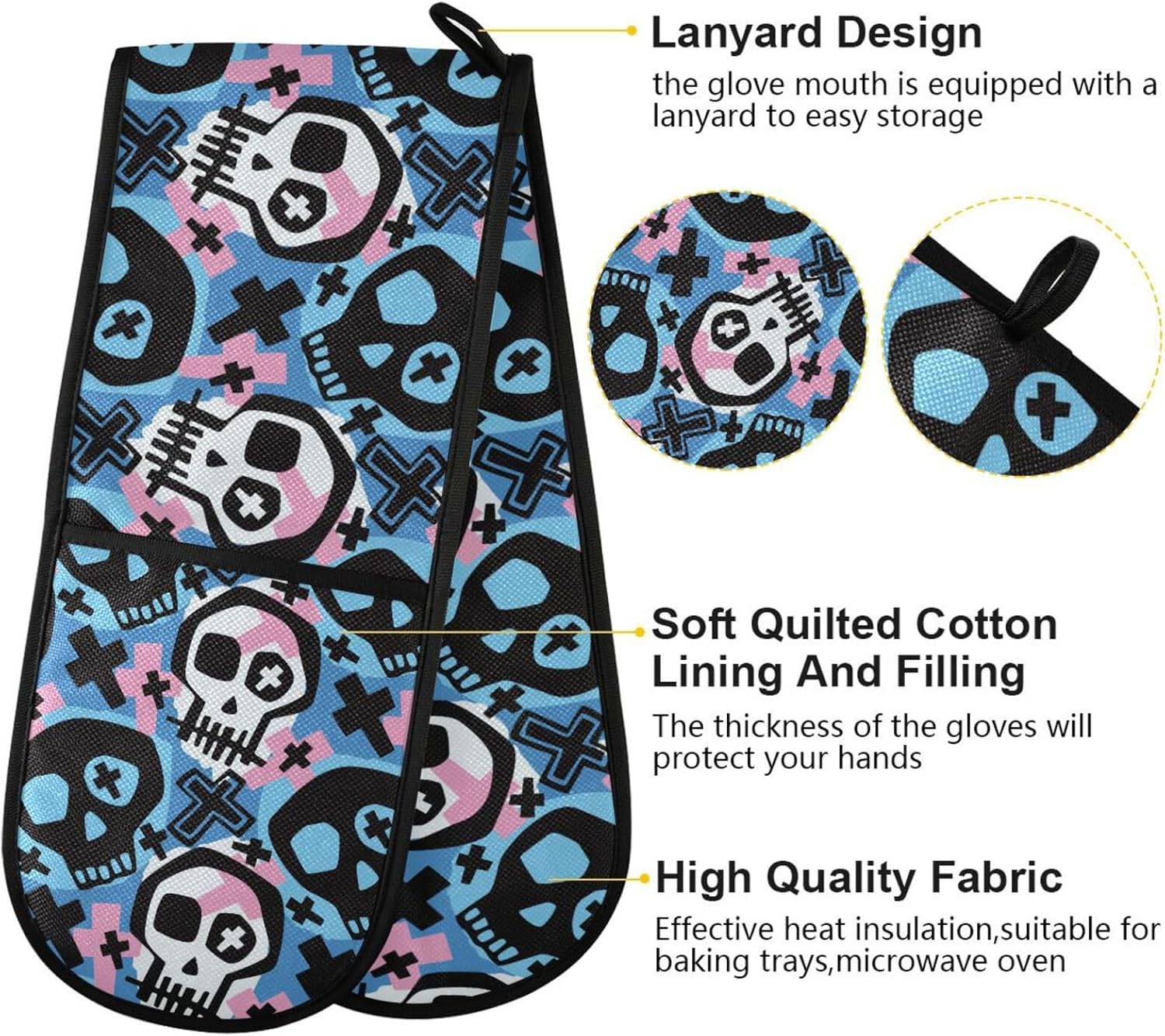 Funky Skull Happy Halloween Double Oven Mitt for Cooking Baking