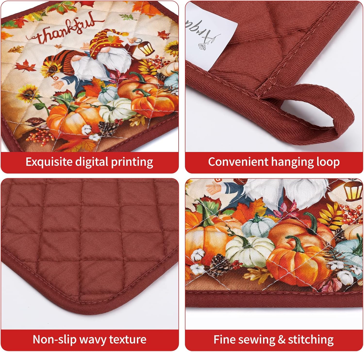 Thanksgiving Gnome Oven Mitts and Potholders Set