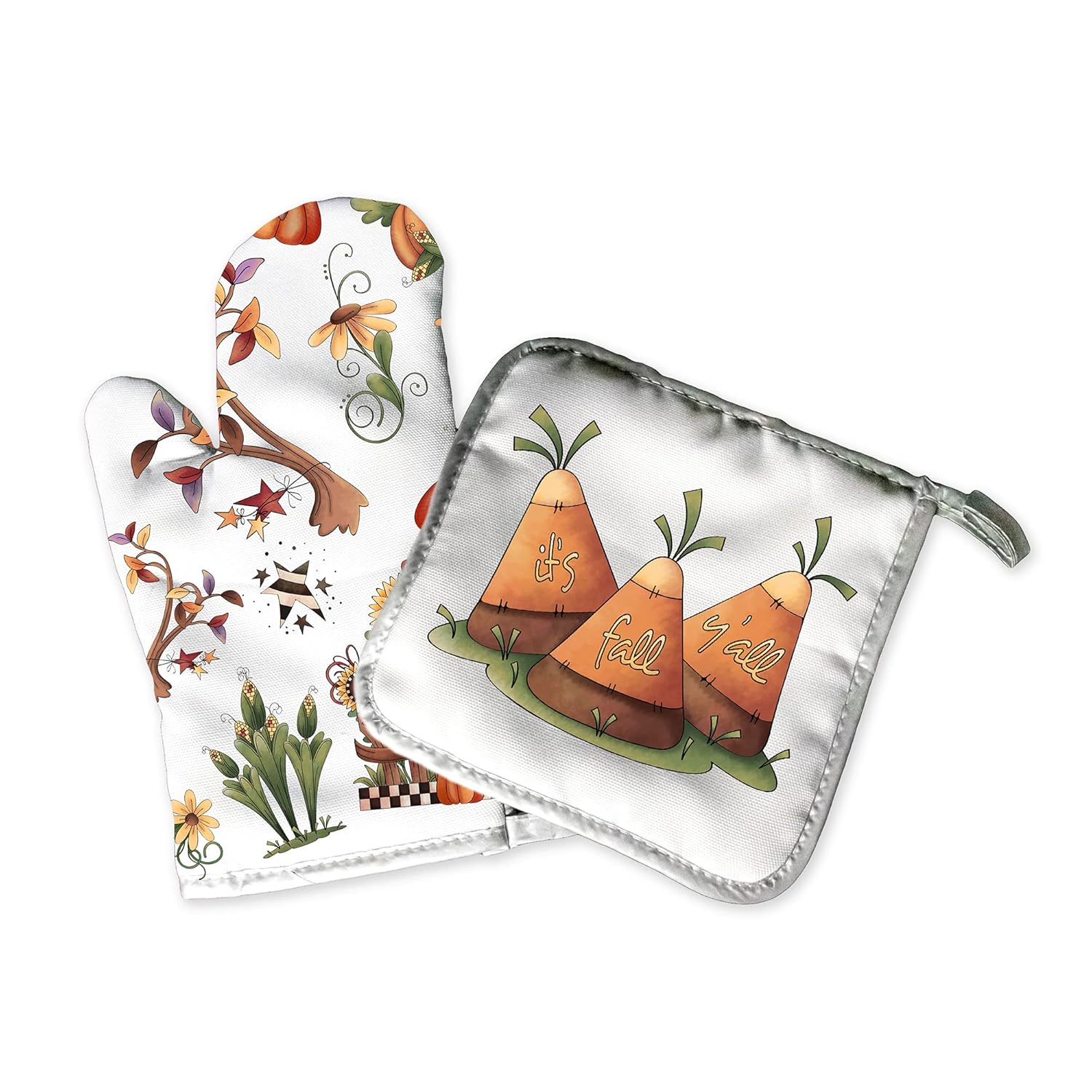 Cozy Kitchen Decor Rustic Harvest Oven Mitt Pot Holder Set