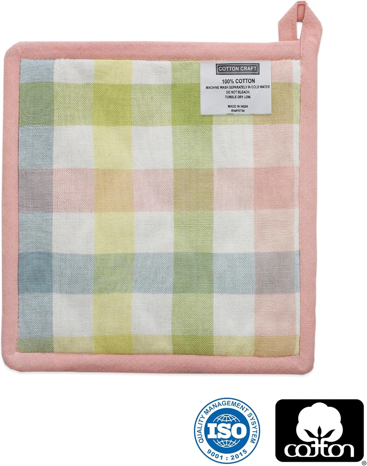 COTTON CRAFT Quilted Oven Mitt Potholder Set Gingham Buffalo Check Heat Resistant