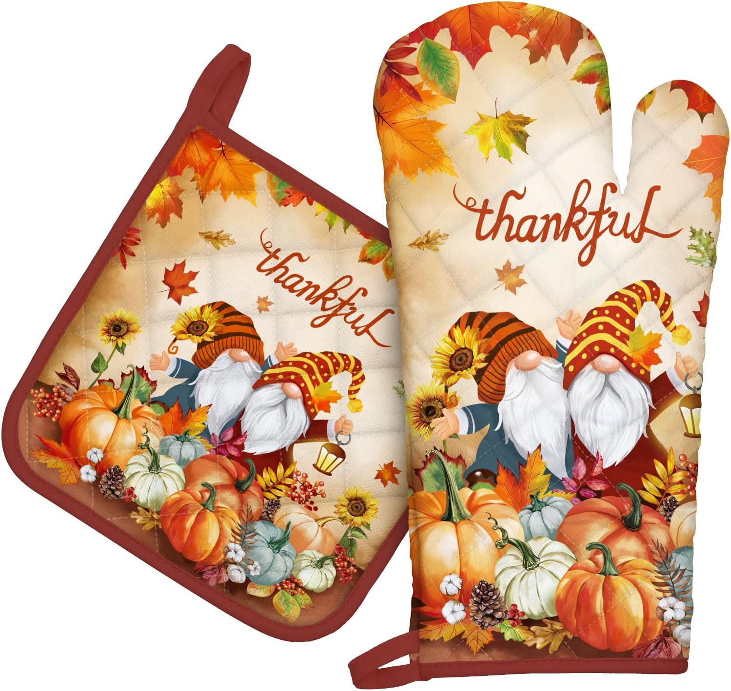 Thanksgiving Gnome Oven Mitts and Potholders Set