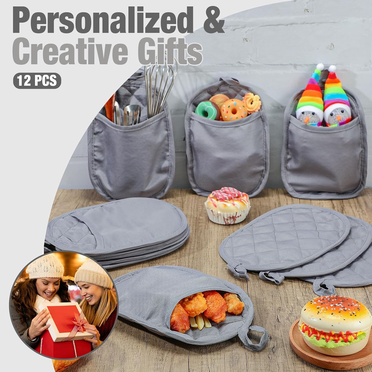 Set of 12 Heat-Resistant Gray Oval Pot Holders for Kitchen