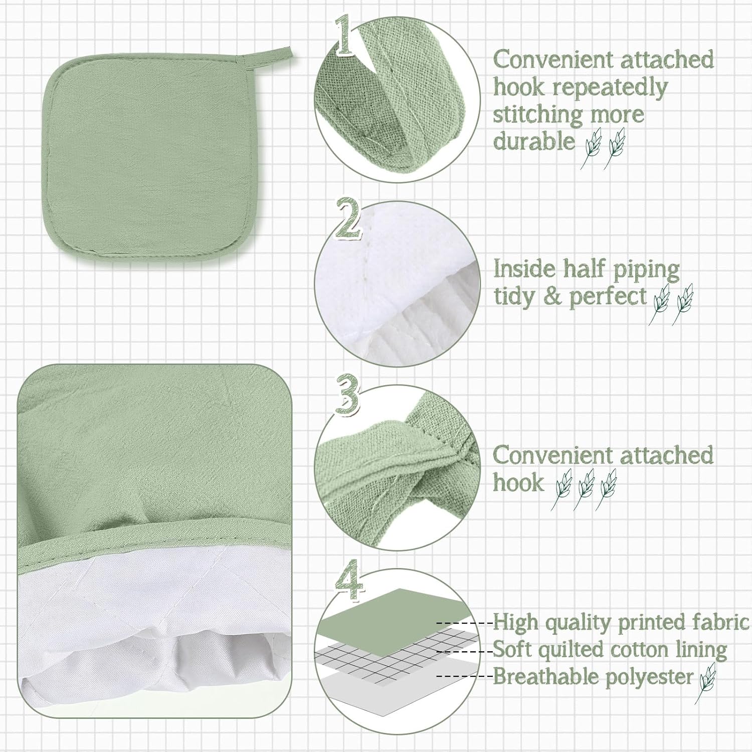 Rtteri 5-Piece Sage Green Oven Mitt Kitchen Towels Set