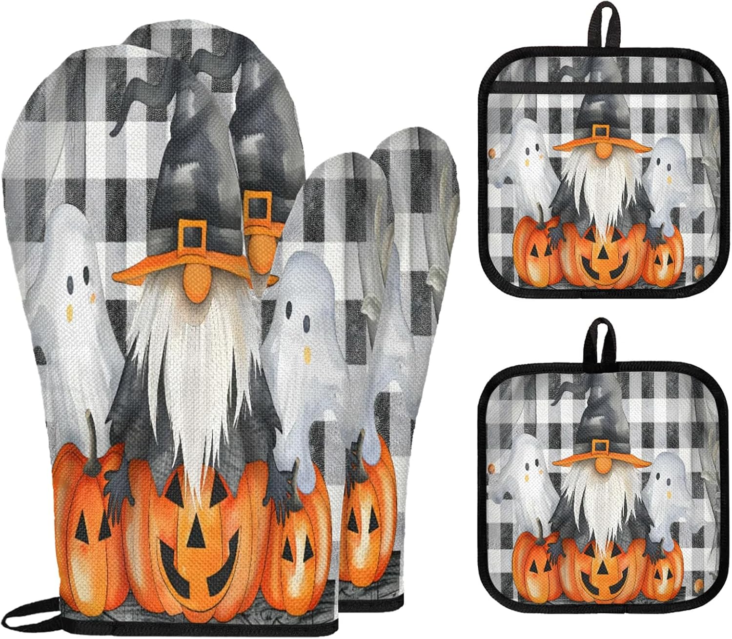 TropicalLife Halloween Pumpkin Ghost Oven Mitts 4Pcs Set