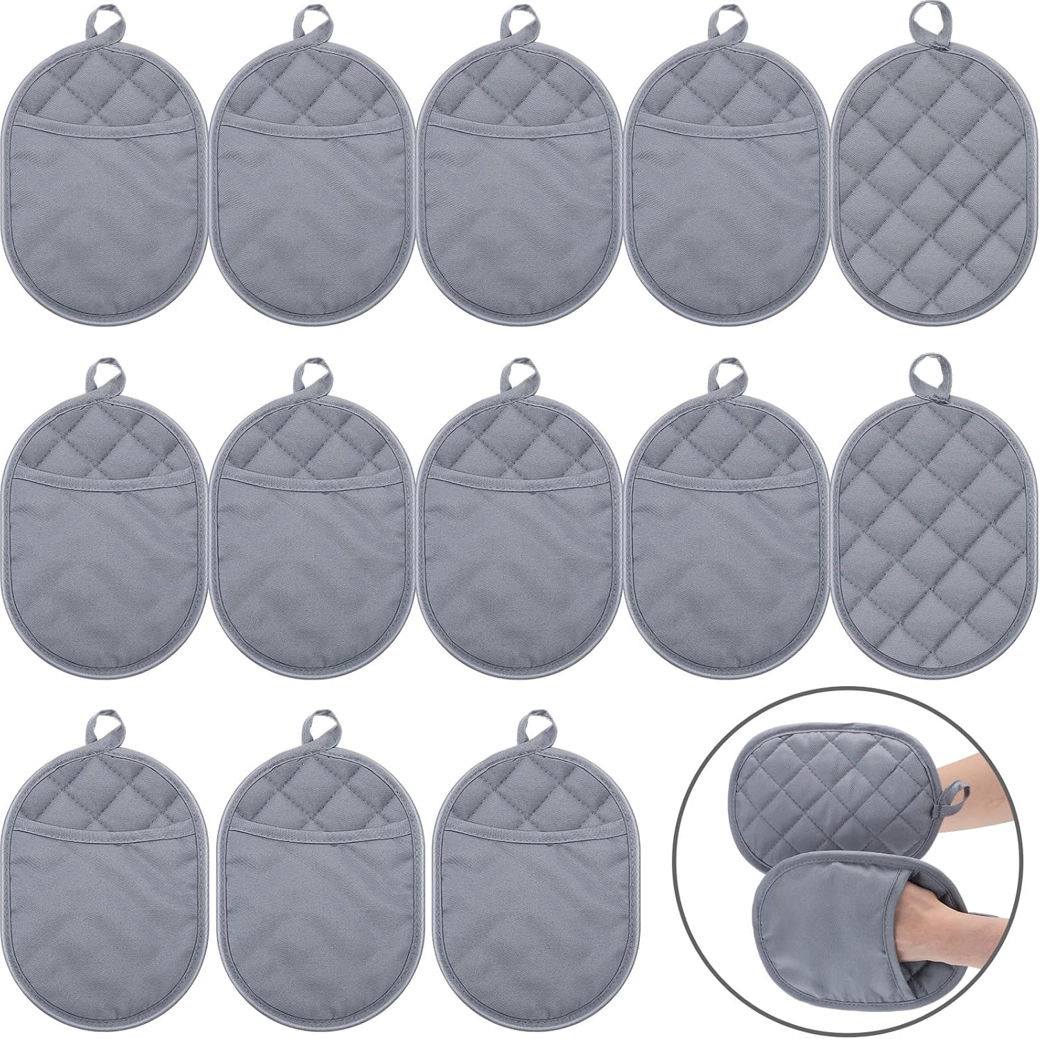 Set of 12 Heat-Resistant Gray Oval Pot Holders for Kitchen