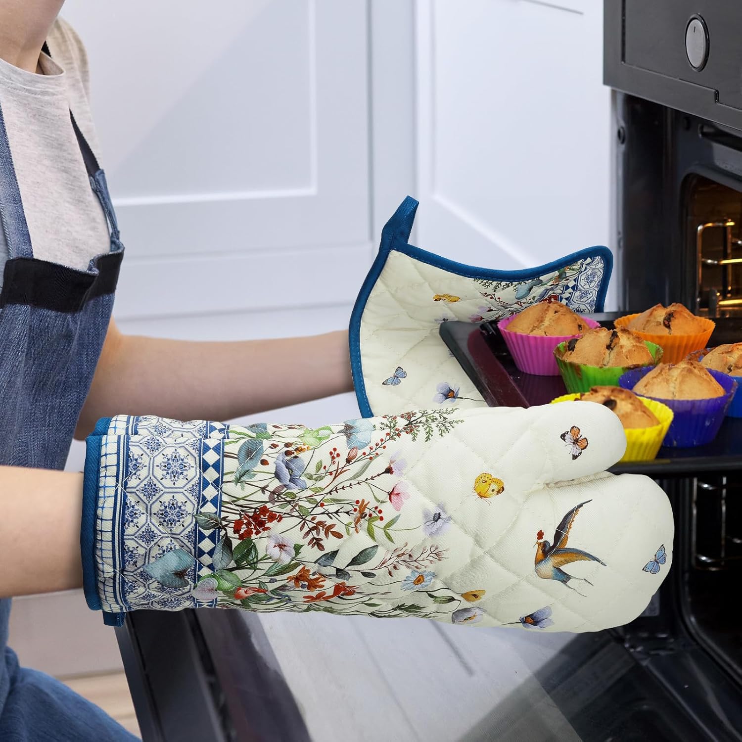 Retro Wildflowers Oven Mitt Set Heat-Resistant Cooking Tools for Kitchen Use