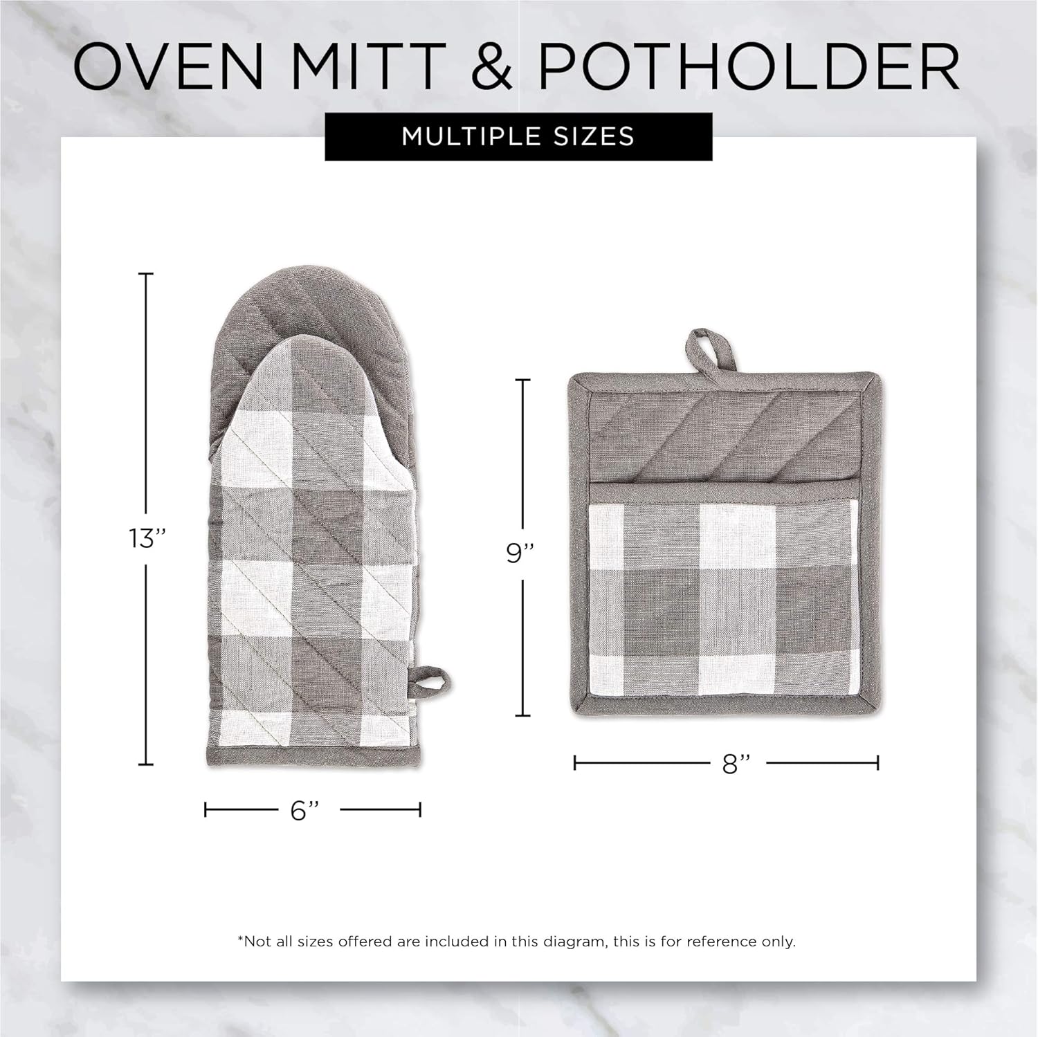 DII Buffalo Check Kitchen Collection Oven Mitt Set Black White 2 Piece