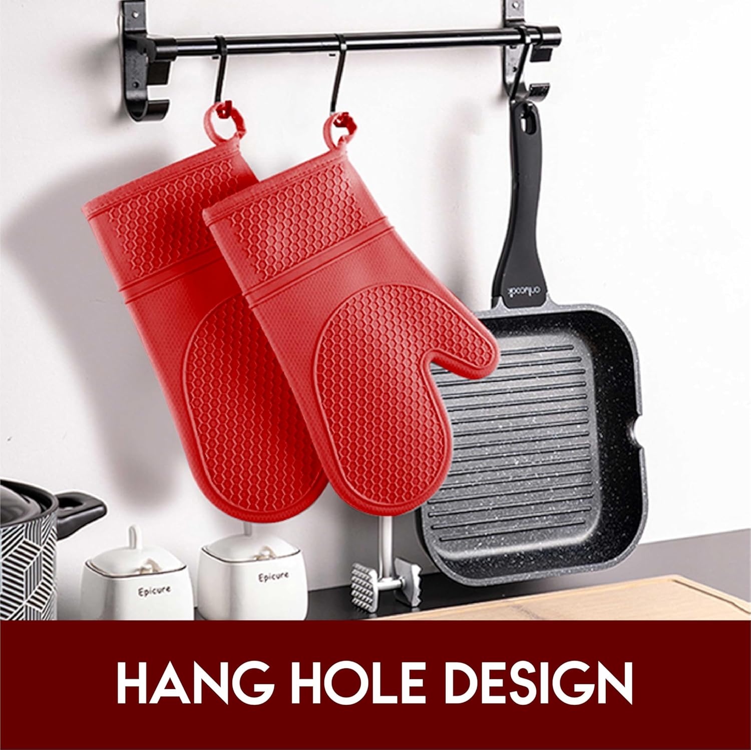 Set of 2 Silicone Oven Mitts with Waterproof and Non-Slip Design