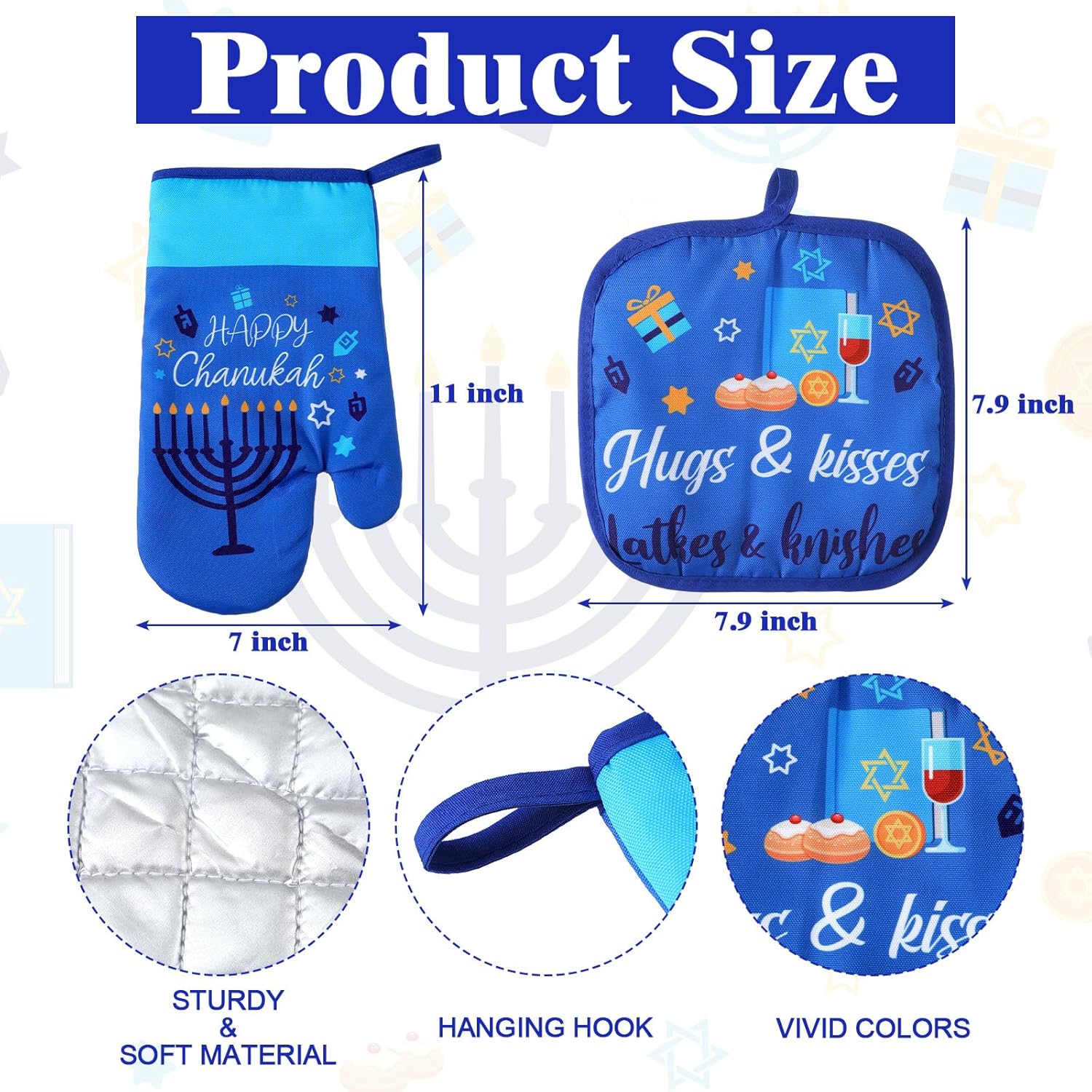 Hanukkah Baking Apron Set with Oven Mitts Potholders