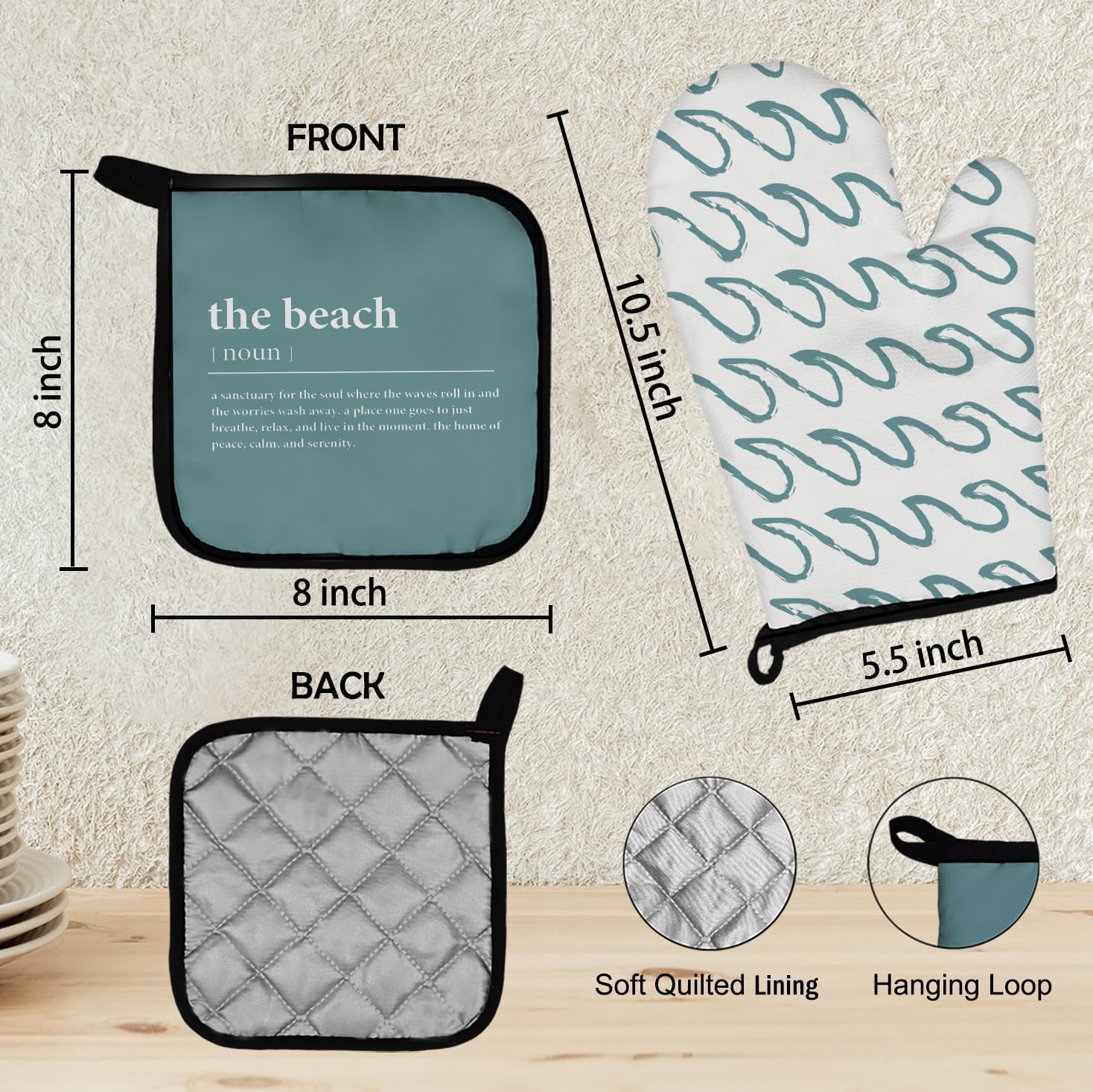 Mingnei Beach Oven Mitt Set Heat Resistant for Summer Use