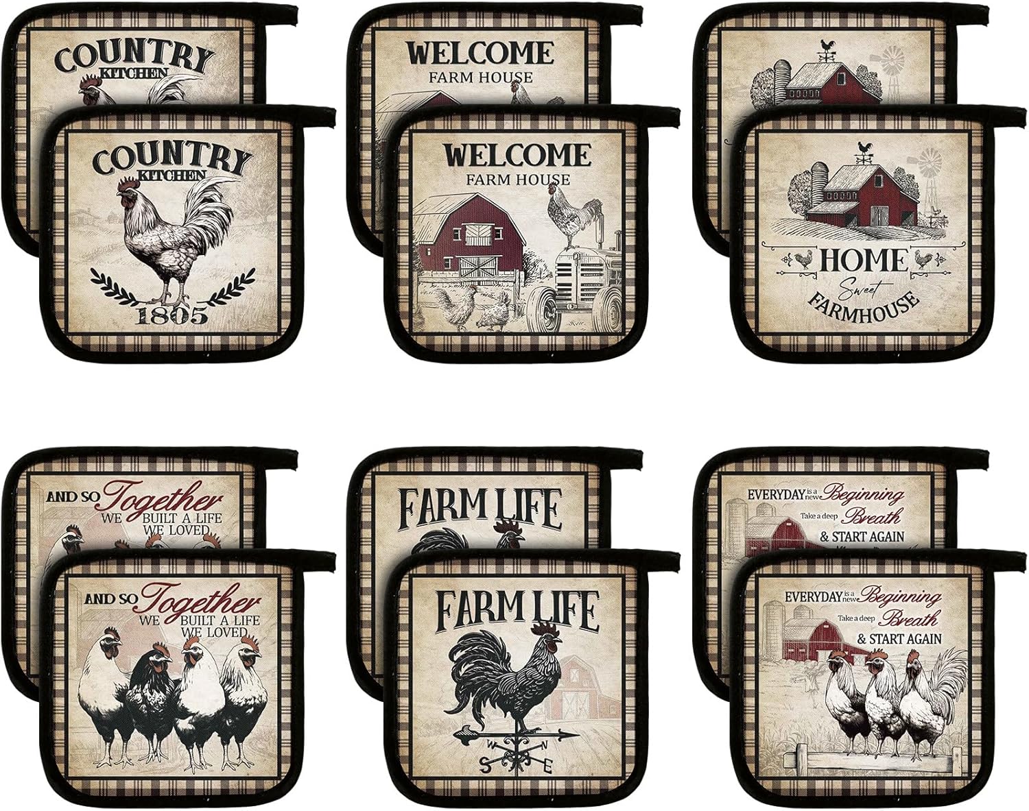 Bencailor 12 Pcs Farmhouse Rooster Potholders
