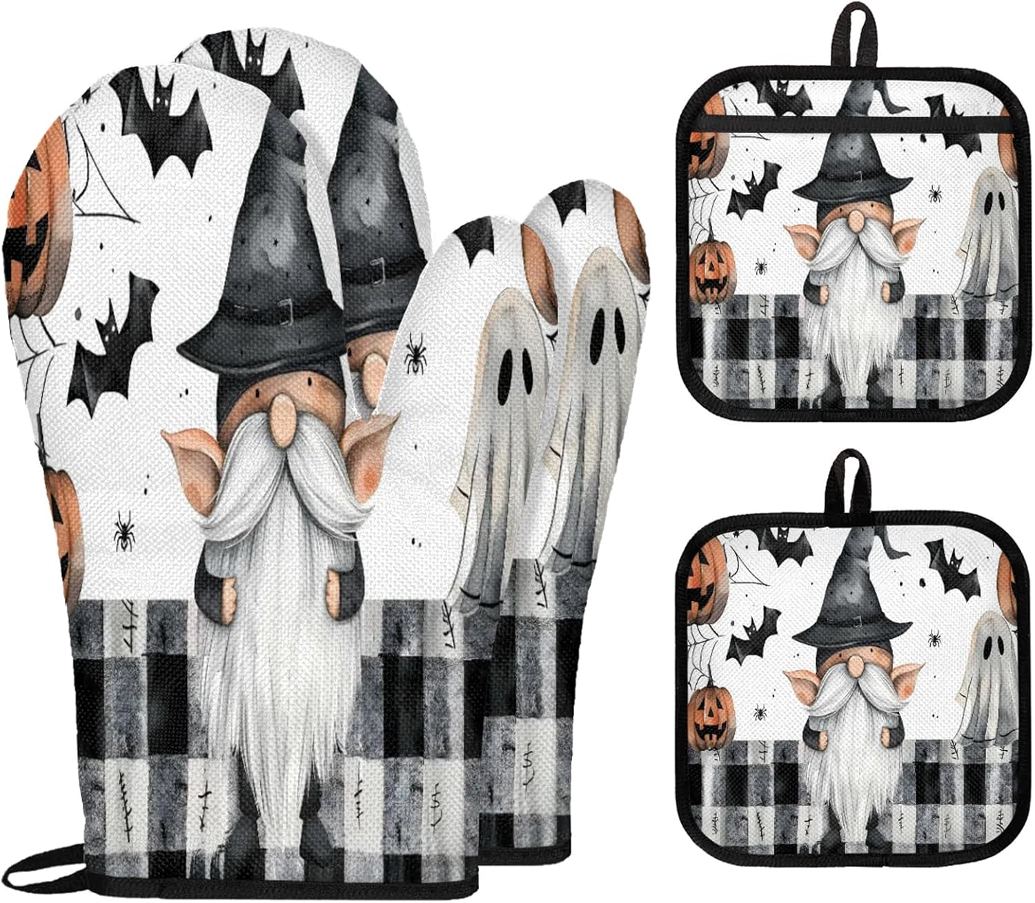 TropicalLife Gnomes Oven Mitts and Pot Holders 4 pcs Set
