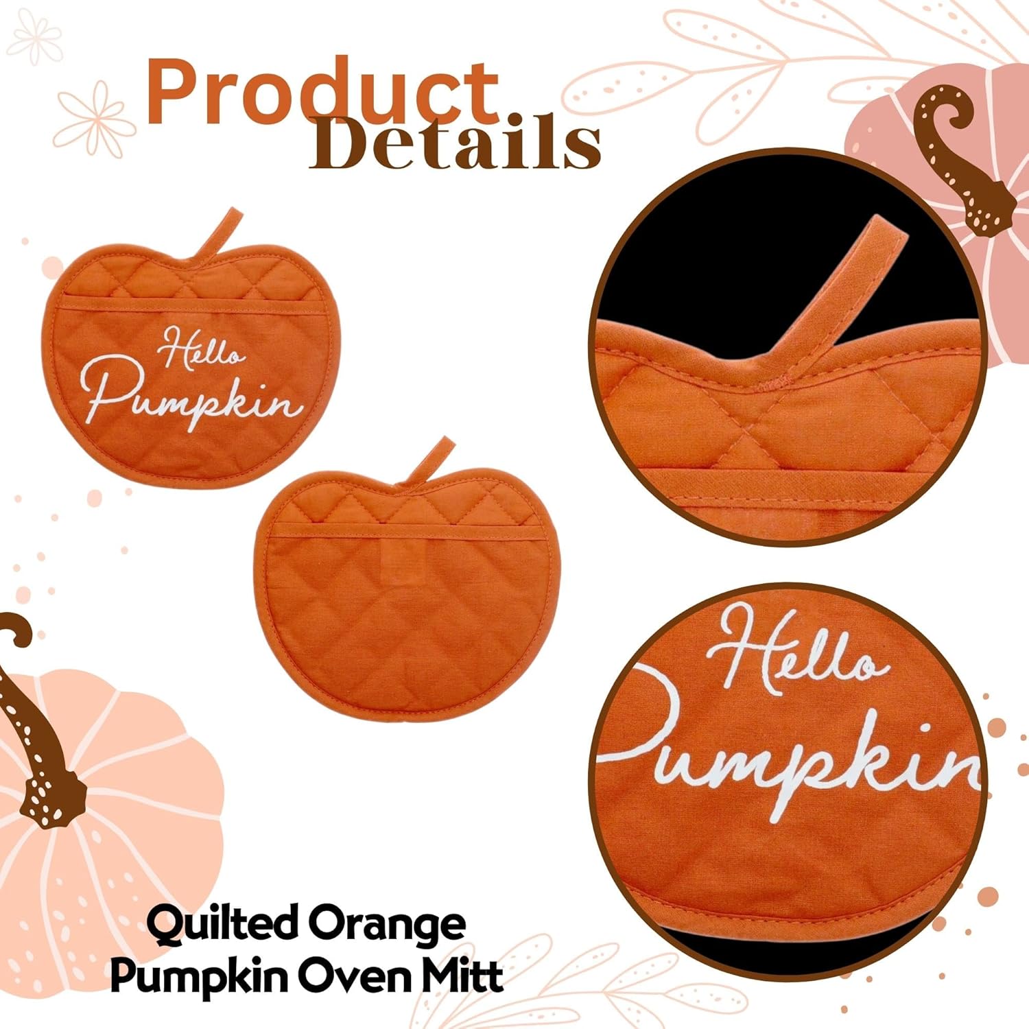 A1U Orange Pumpkin Shaped Oven Mitt Set of 2