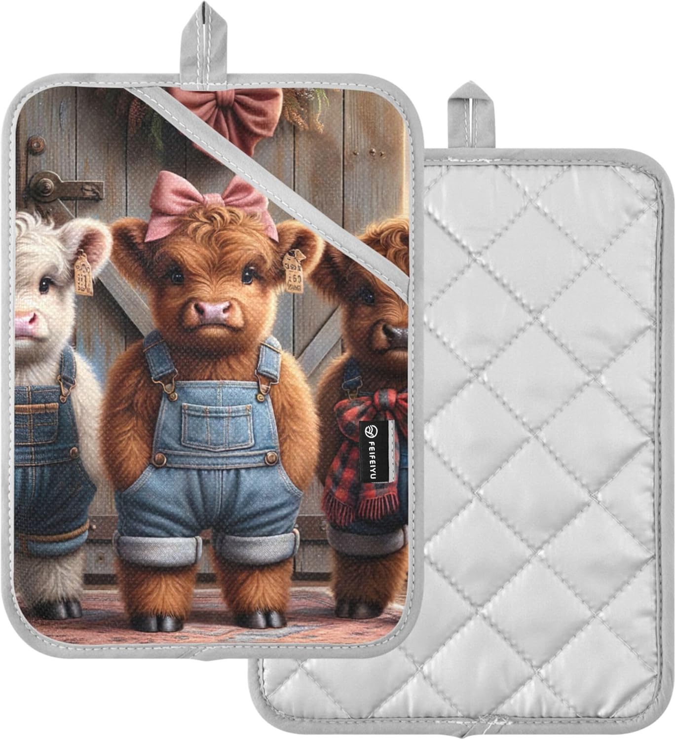 Funny Highland Cows Cute Heat Resistant Potholder Set of 2