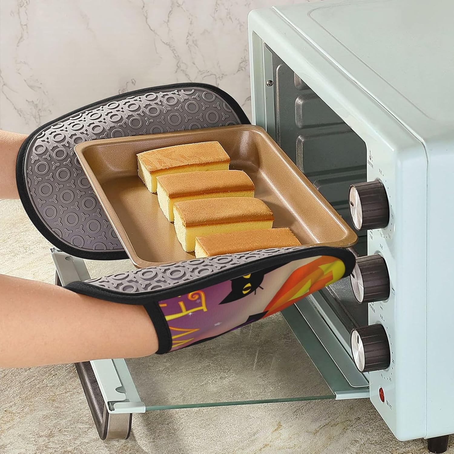 Adjustable Halloween Pumpkin and Cat Oven Mitts