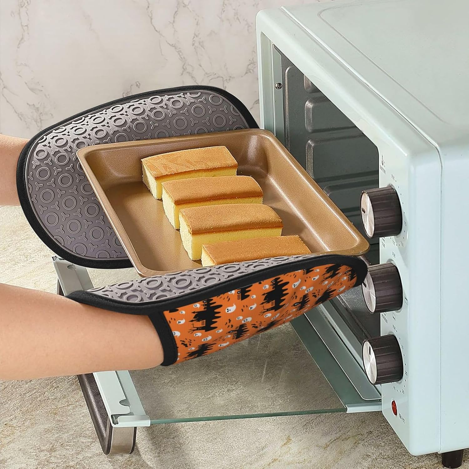 Halloween Spooky White Oven Mitts with Hanging Loop