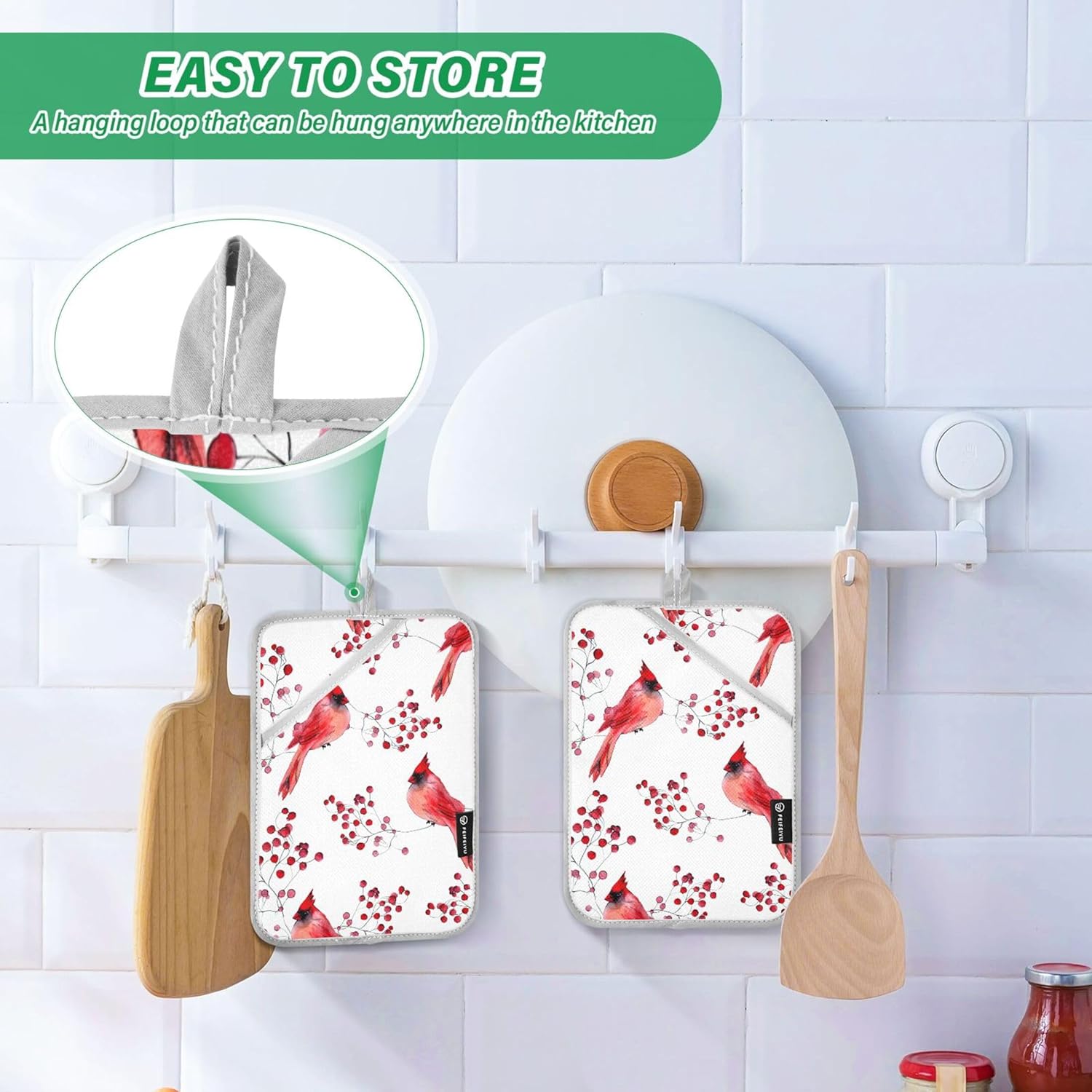 Berry Cardinal Bird Hot Pad Pot Holder Set of 2 1