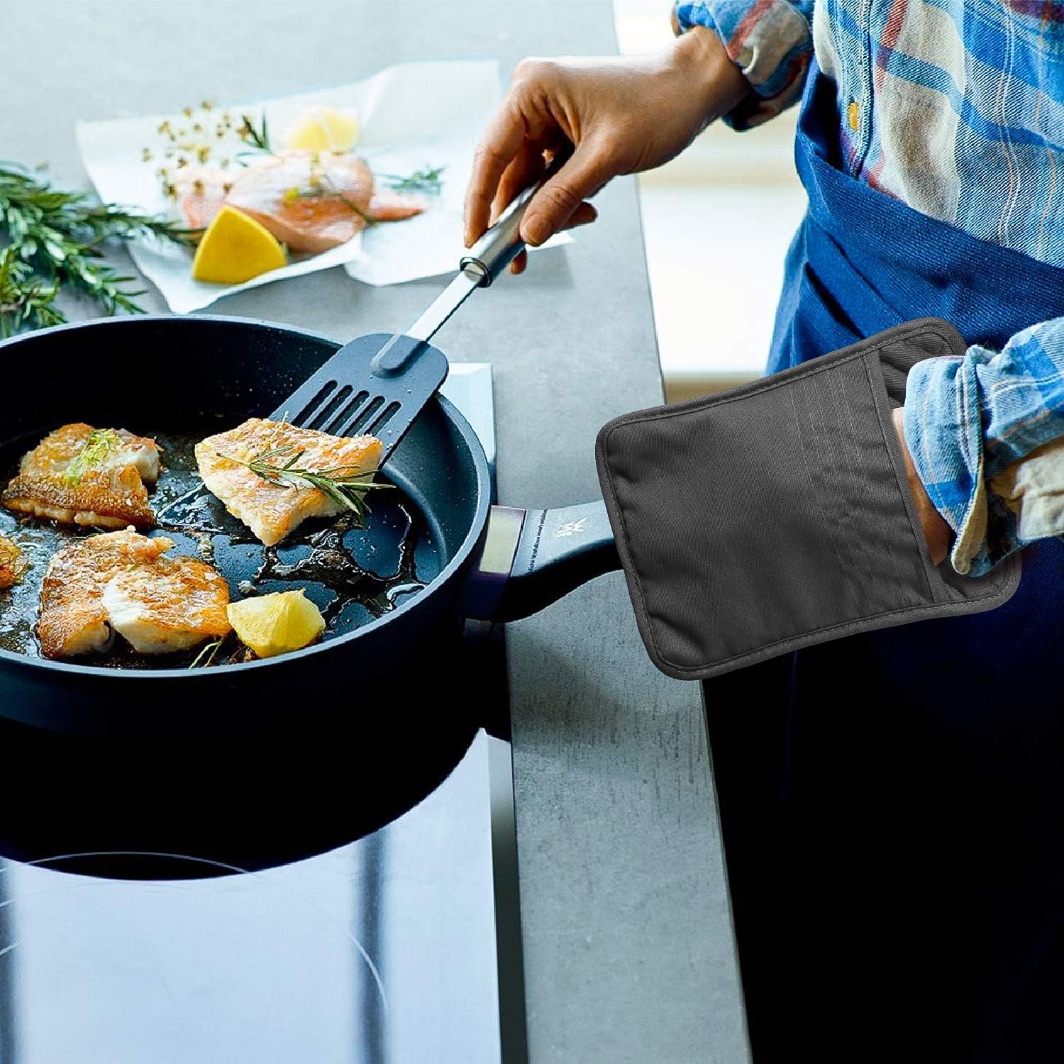 GROBRO7 5Pack Cotton Potholders Heat Resistant Grey