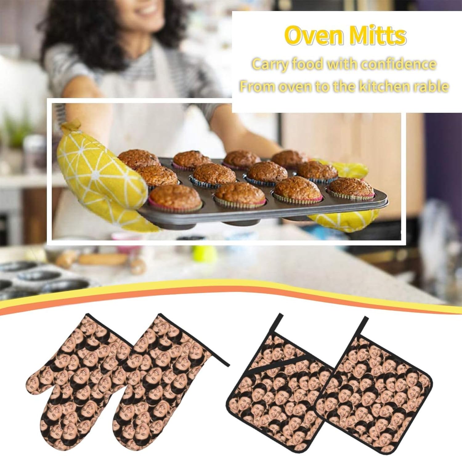 Personalized Oven Mitts with Your Face for Cooking Gifts