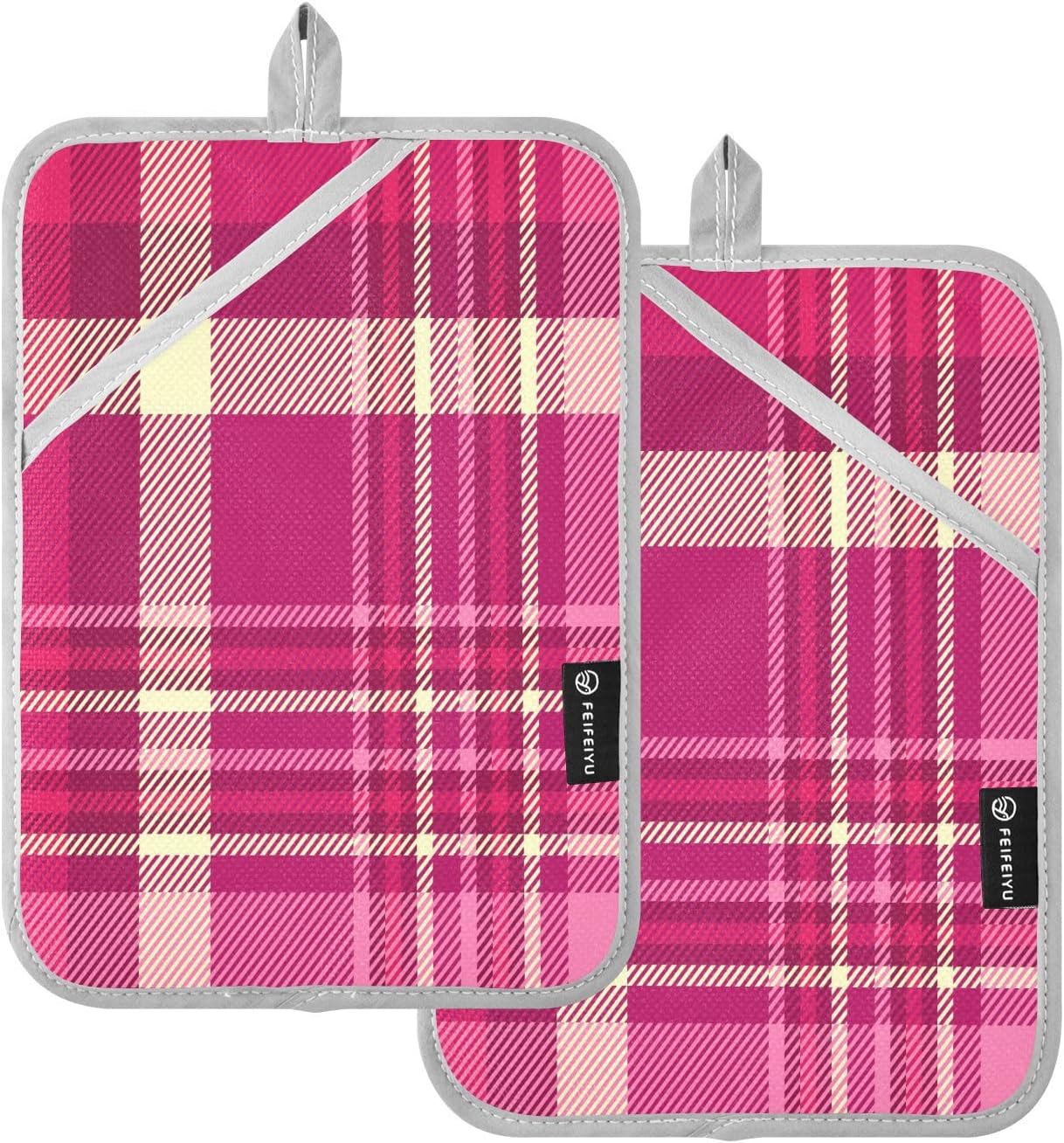 Kcldeci Pink Red Checker 2 Pack Oven Mitts