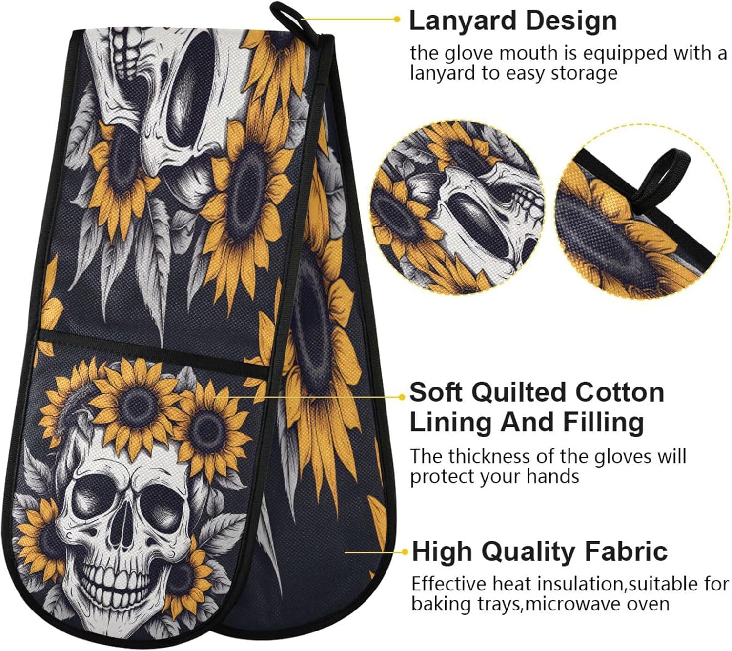 Quteprint Halloween Skull Sunflower Oven Mitts