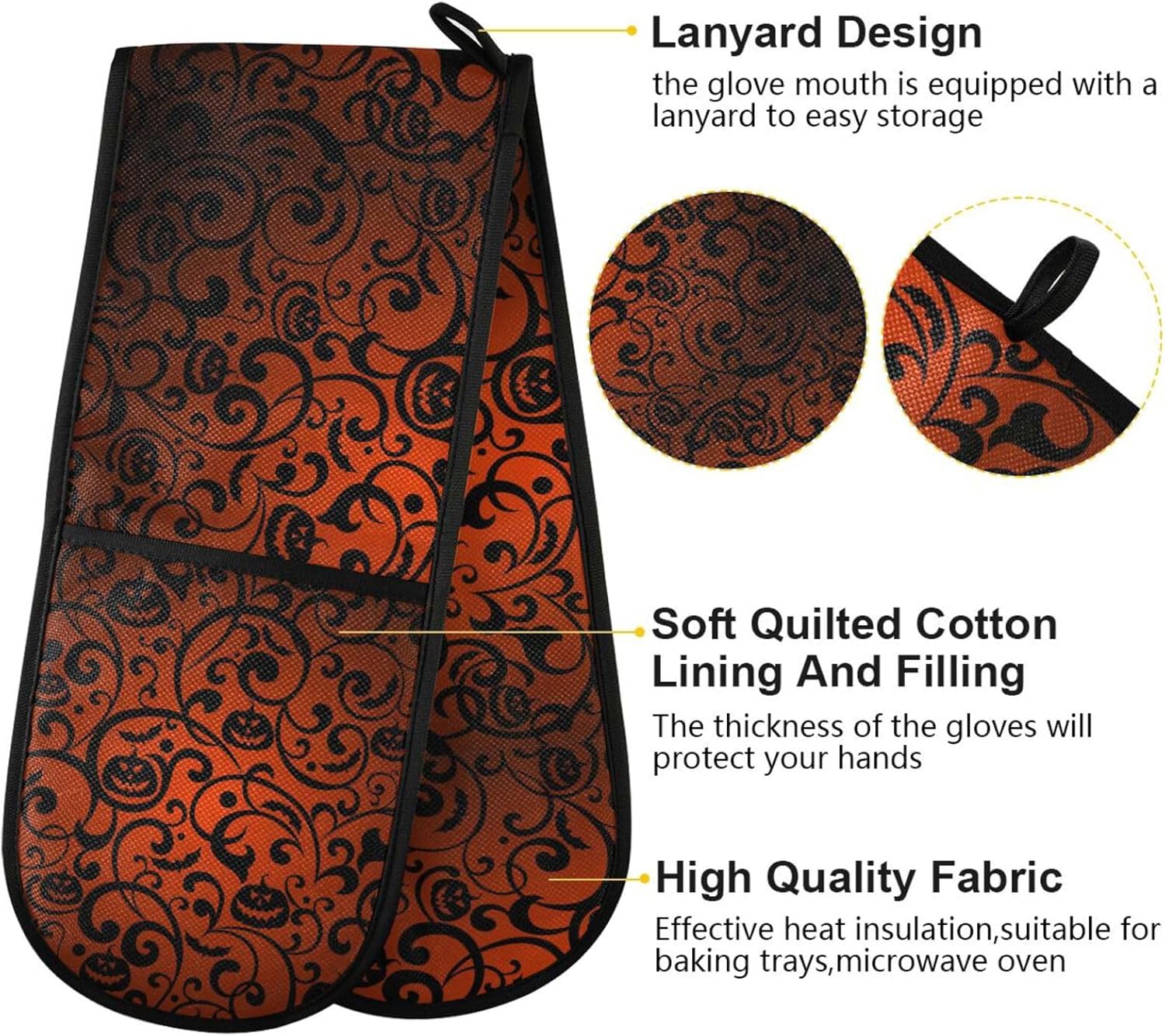 Fygkptb Halloween Black Flowers with Pumpkins Double Oven Mitts