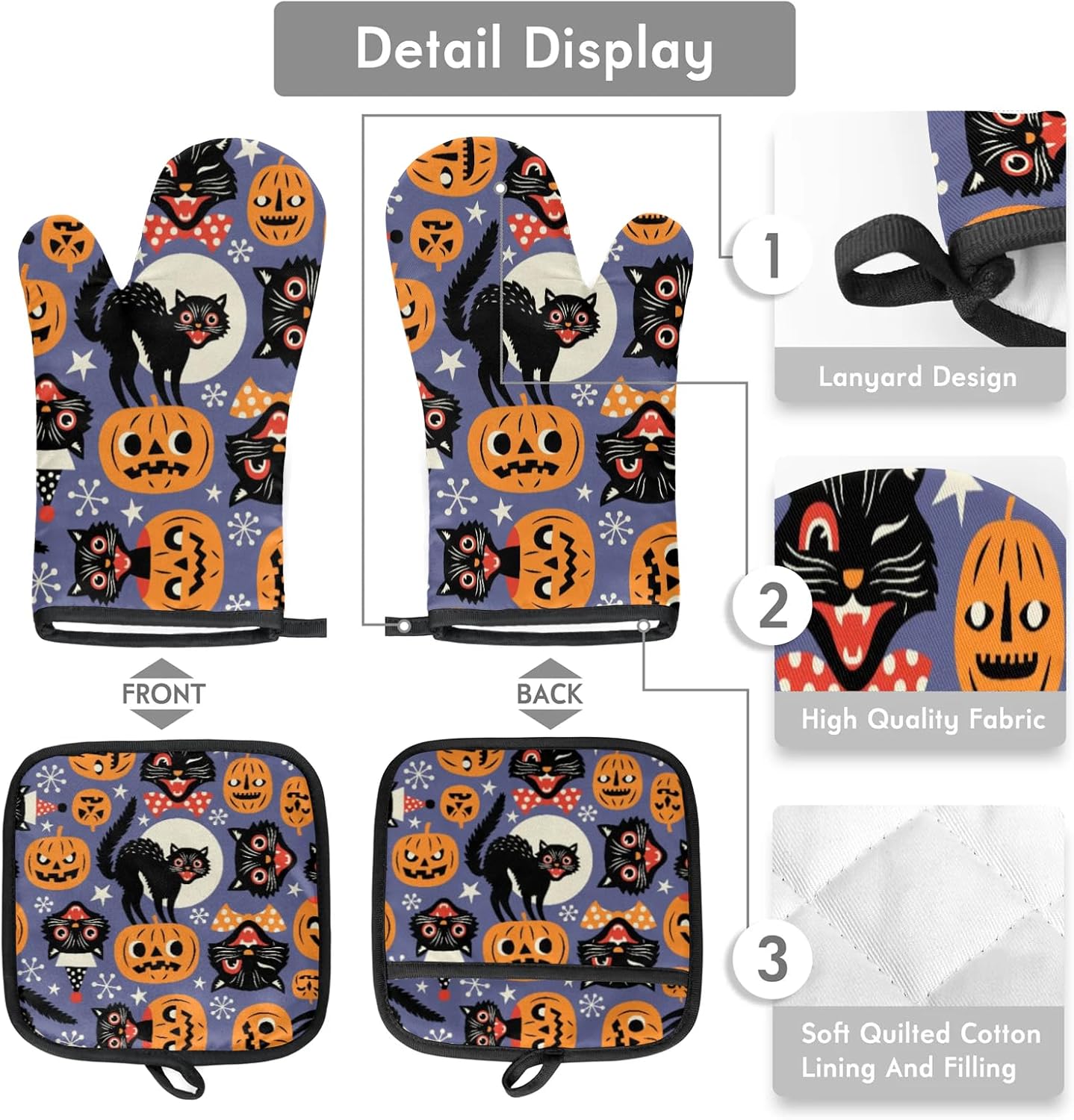 Scary Pumpkins Halloween Cat Oven Mitts Pot Holder Set