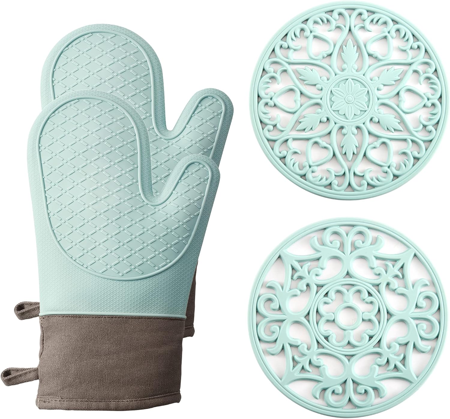 Domonic Home Heat-Resistant Oven Mitts Set Silicone for 600F Protection