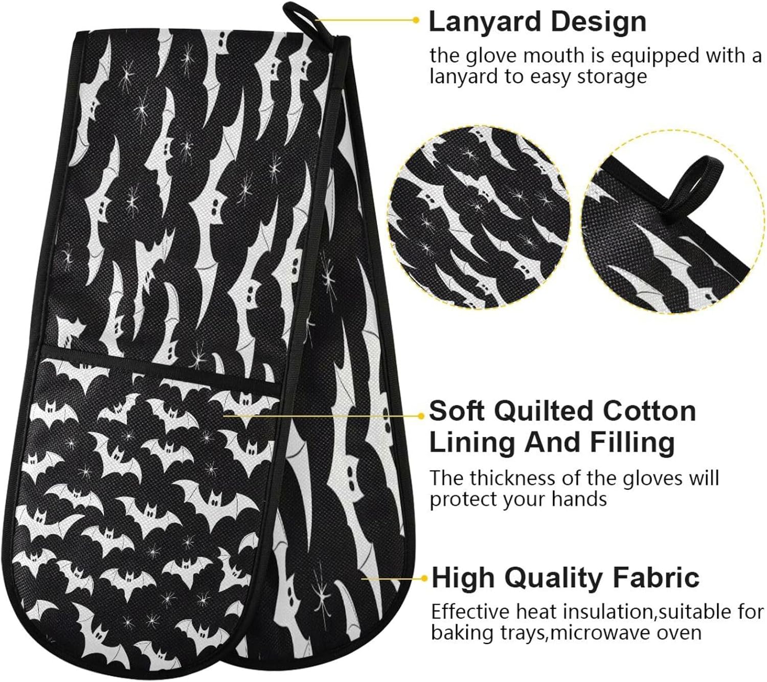 Quteprint Halloween Bats Oven Mitts 7 x 35