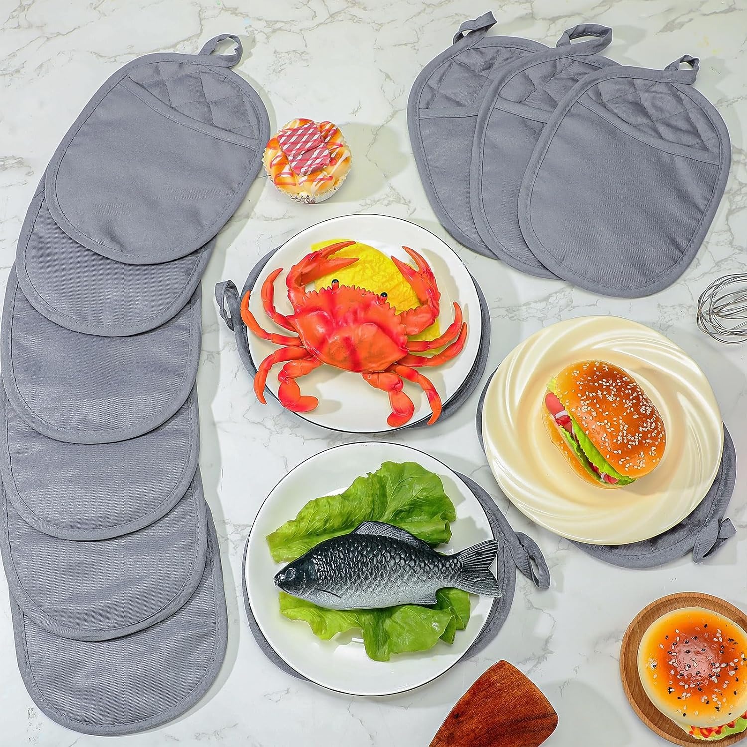 Set of 12 Heat-Resistant Gray Oval Pot Holders for Kitchen