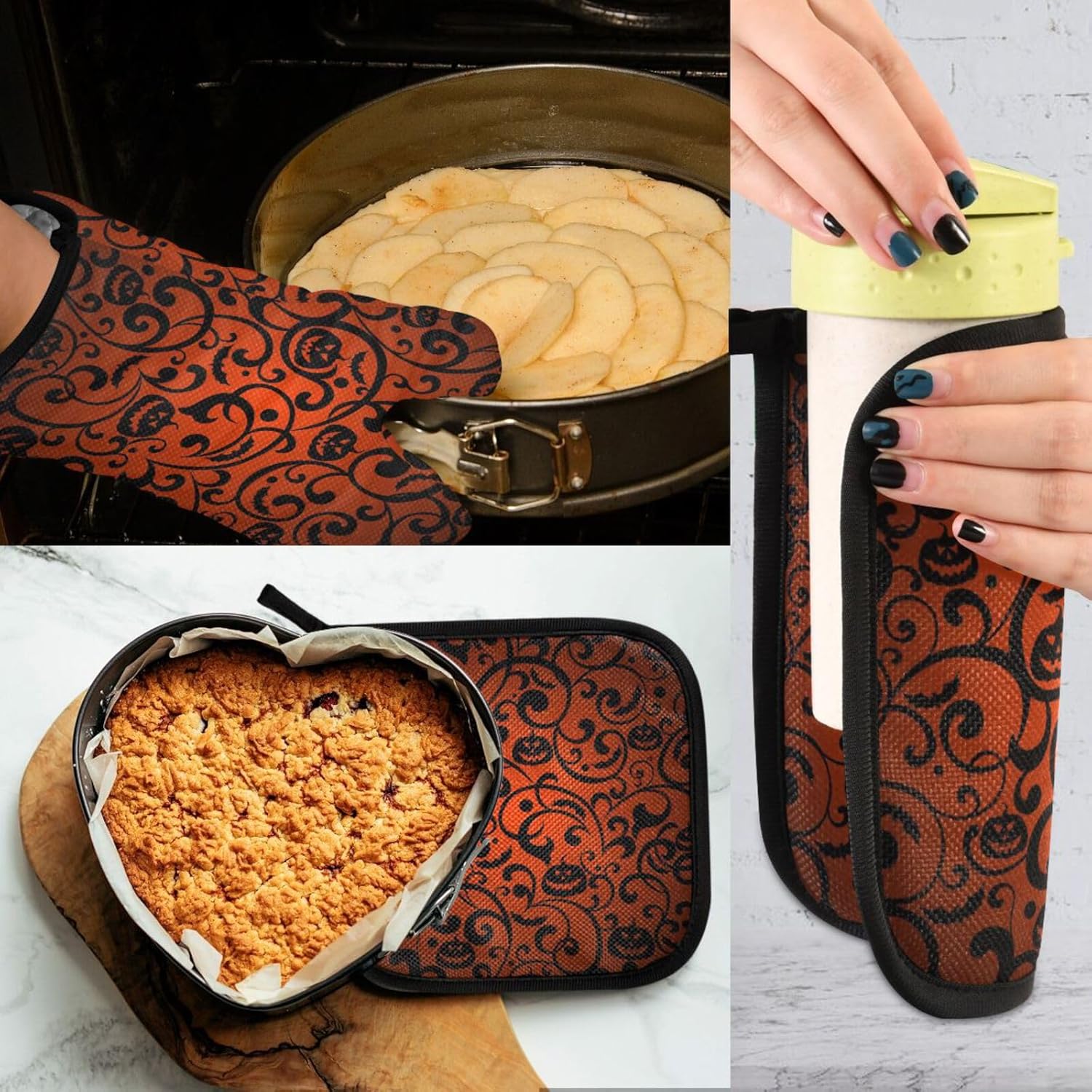 Pumpkin Flower Halloween Oven Mitts Set 2 Piece