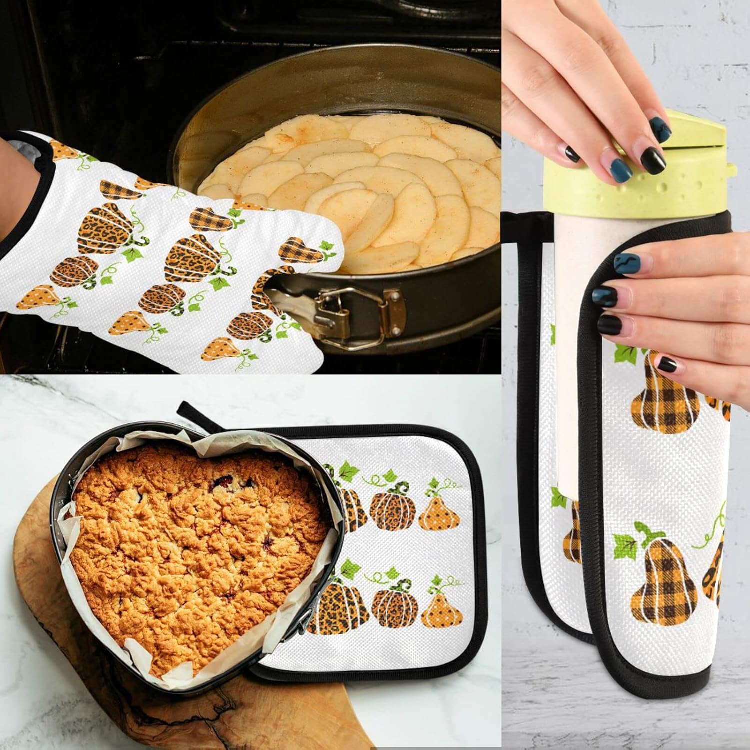 Lhammer Halloween Oven Mitt Set Heat Resistant Pigeon Plaid Pumpkins