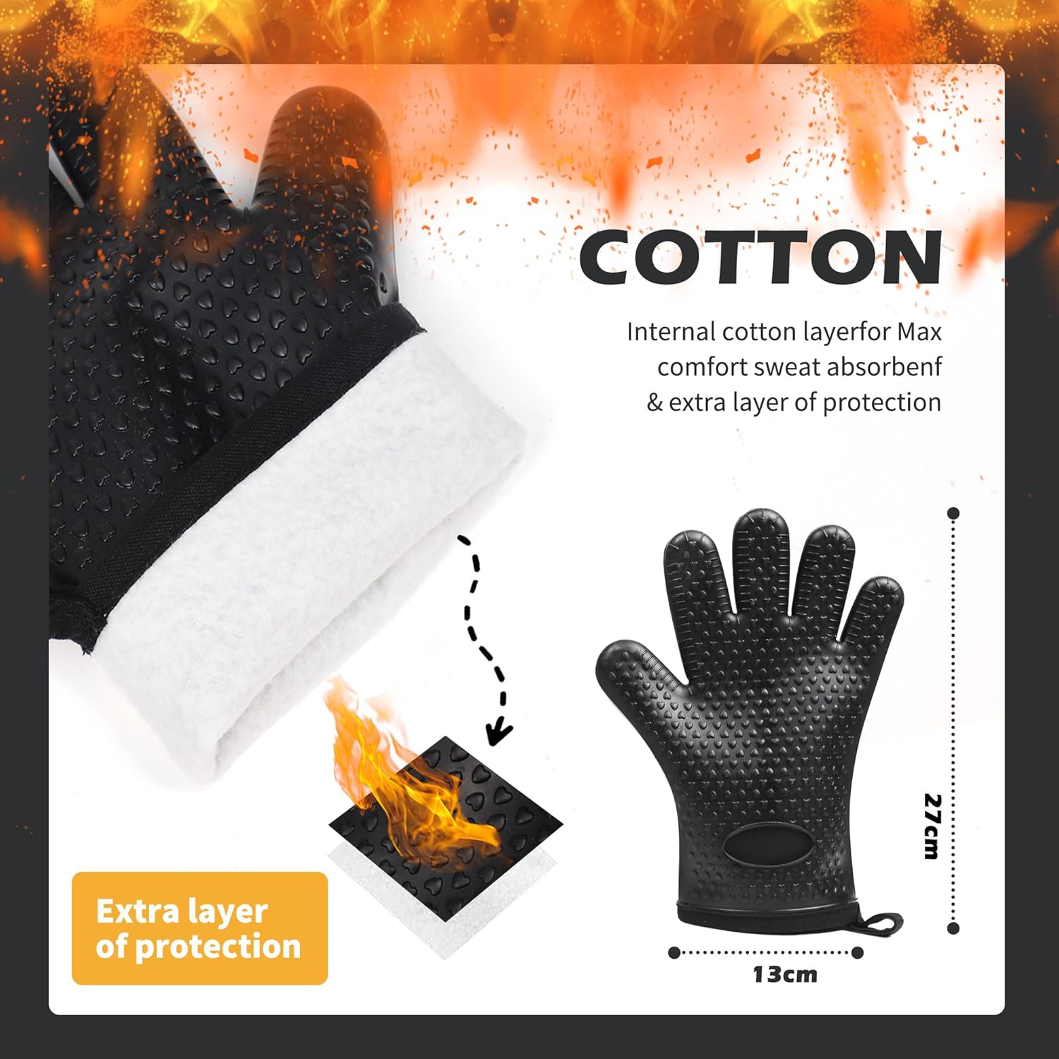 2-Piece Silicone Oven Mitts Heat-Resistant 500 Degrees