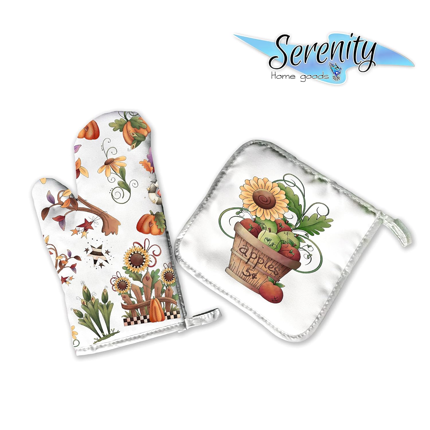 Autumn Fall Halloween Potholder Oven Mitt Set