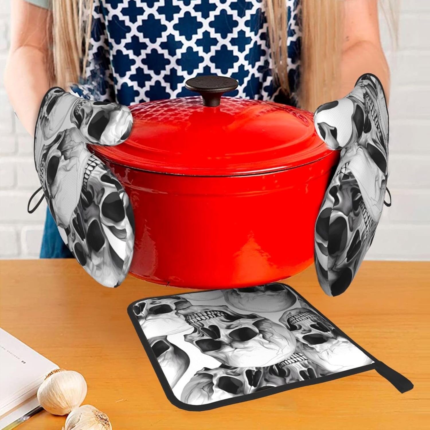 Halloween Skull Oven Mitts Pot Holders for Day of the Dead