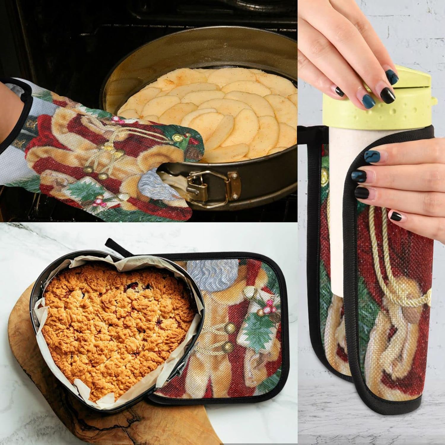 Exnundod African American Santa Oven Mitts Pot Holders Set 2PCS