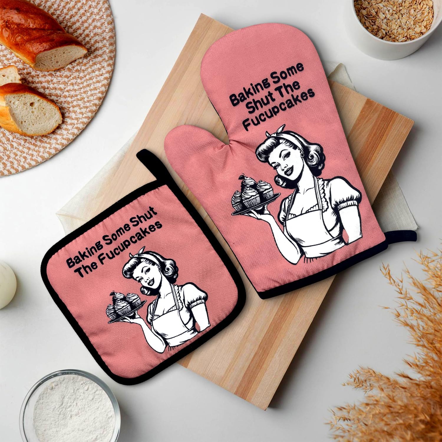 Funny Oven Mitts Potholders Set For Women Christmas Gifts Baking Delight