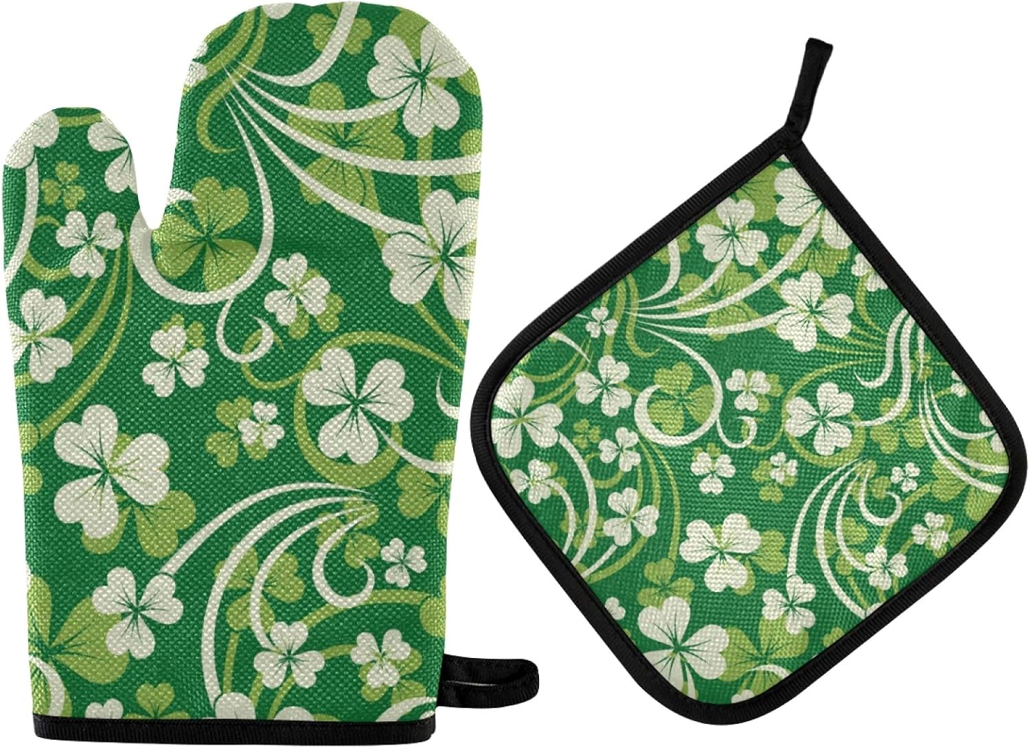QUGRL Good Luck Clover Oven Mitts Pot Holders Sets Heat-Resistant Kitchen Gloves
