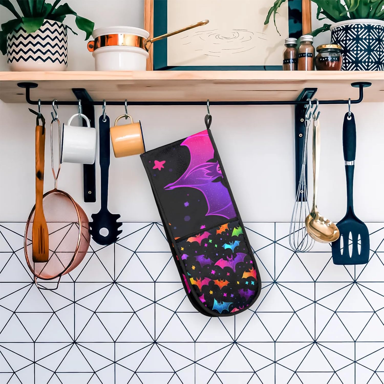 Halloween Colorful Bats Double Oven Mitt