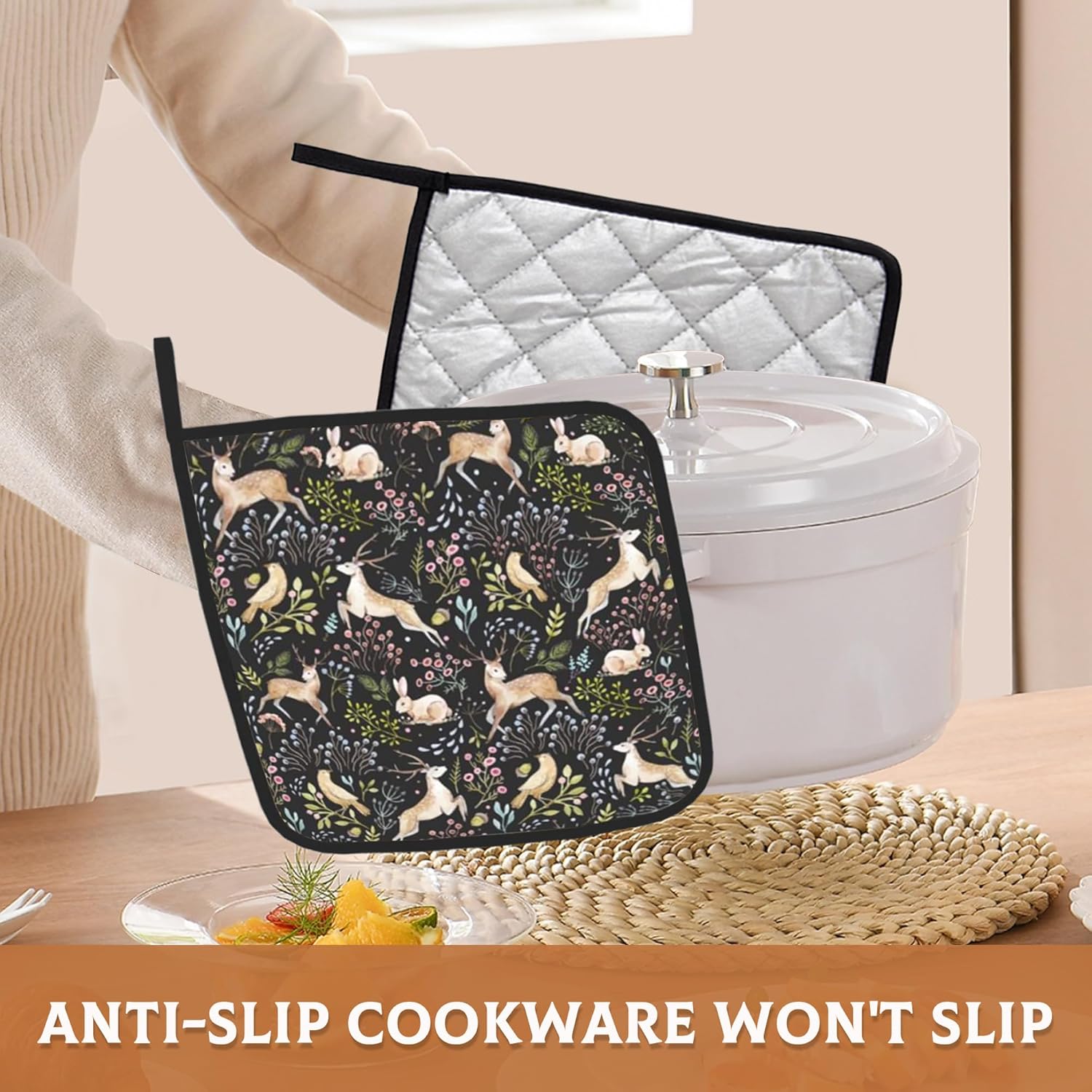 2PCS Forest Deer Potholders Heat-Resistant